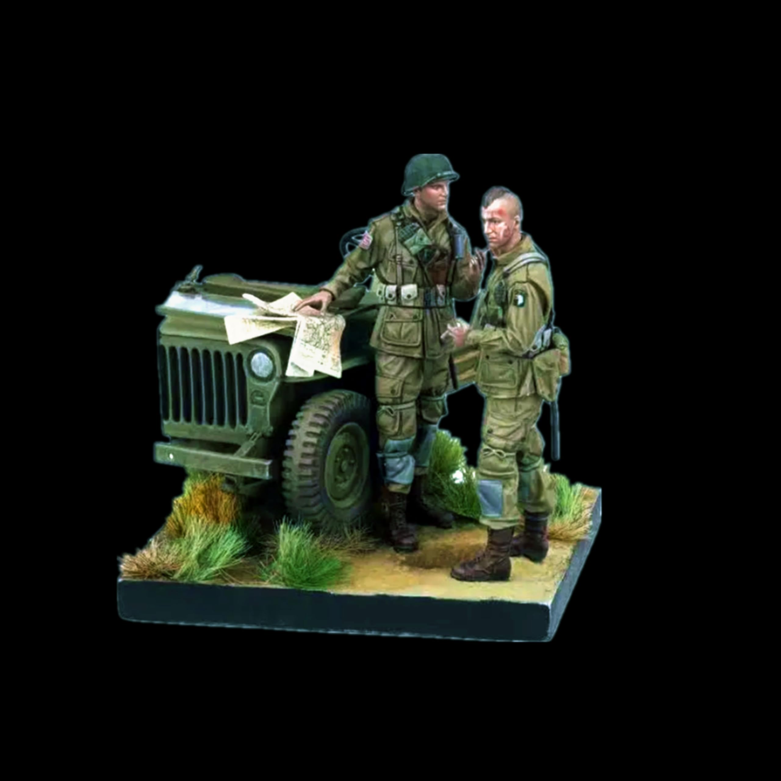 1/35 -Maquette de Soldat en Résine WW2 Maquette de Soldat Aéroporté US en Résine non peinte et non assemblée (2-Personnes) (Cg8B-6)