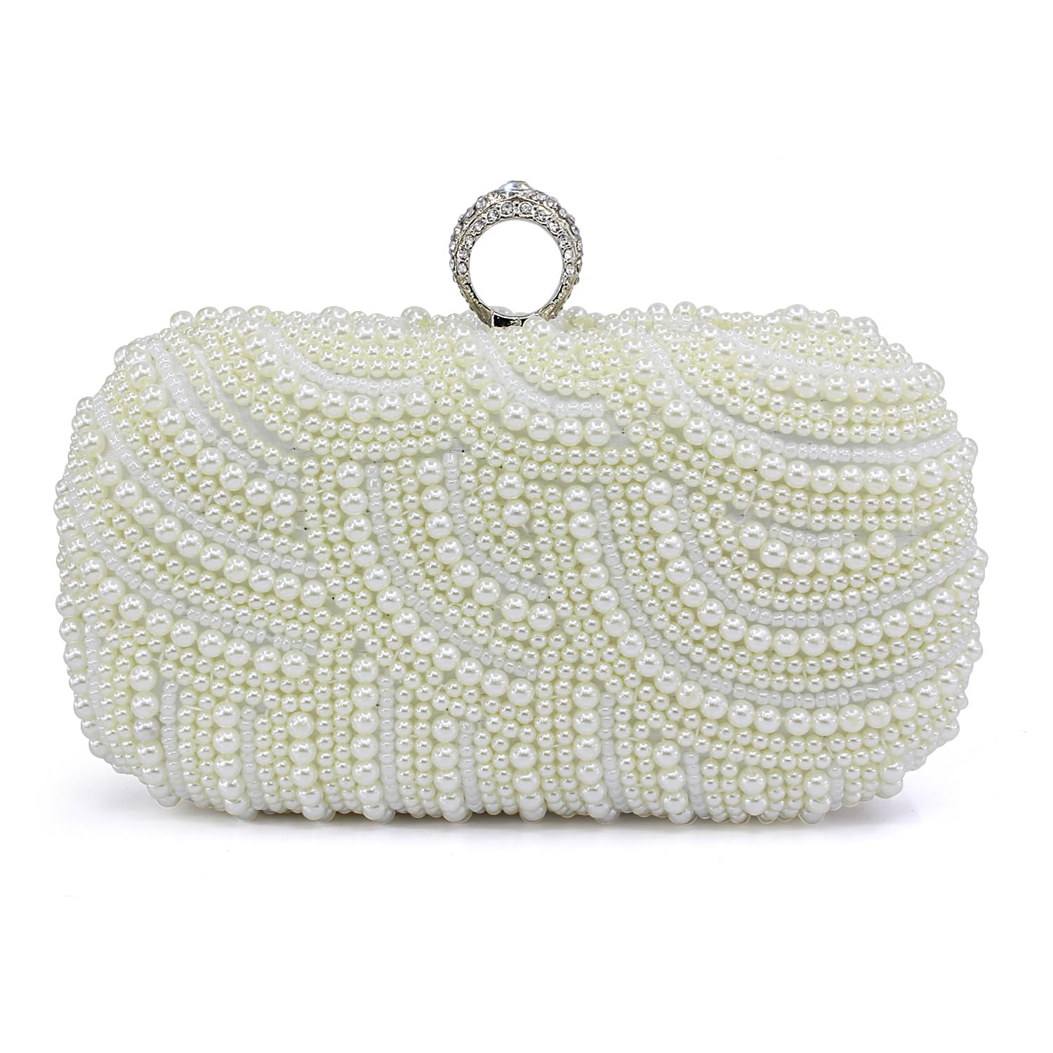 AovteroPearl Clutch Bag Bride Purse Women Wedding Prom Evening Bags Full Beaded Handbag with Chain