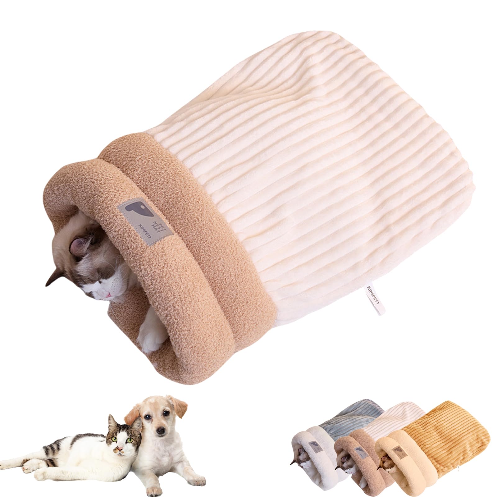 Cat Sleeping Bag, Cat Beds for Indoor Cats, 360Β° All-Around Warmth, Large Pocket (Off White,M)