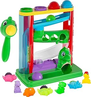 WALA - Pound a Ball Dinosaurs Toy - Super Durable Toddler Girls and Boys Toys - Comes with Ball Tower, Ball, Hammer, and 7 Dinosaur Toys for Kids - Educational Baby Hammer Toy - STEM Development