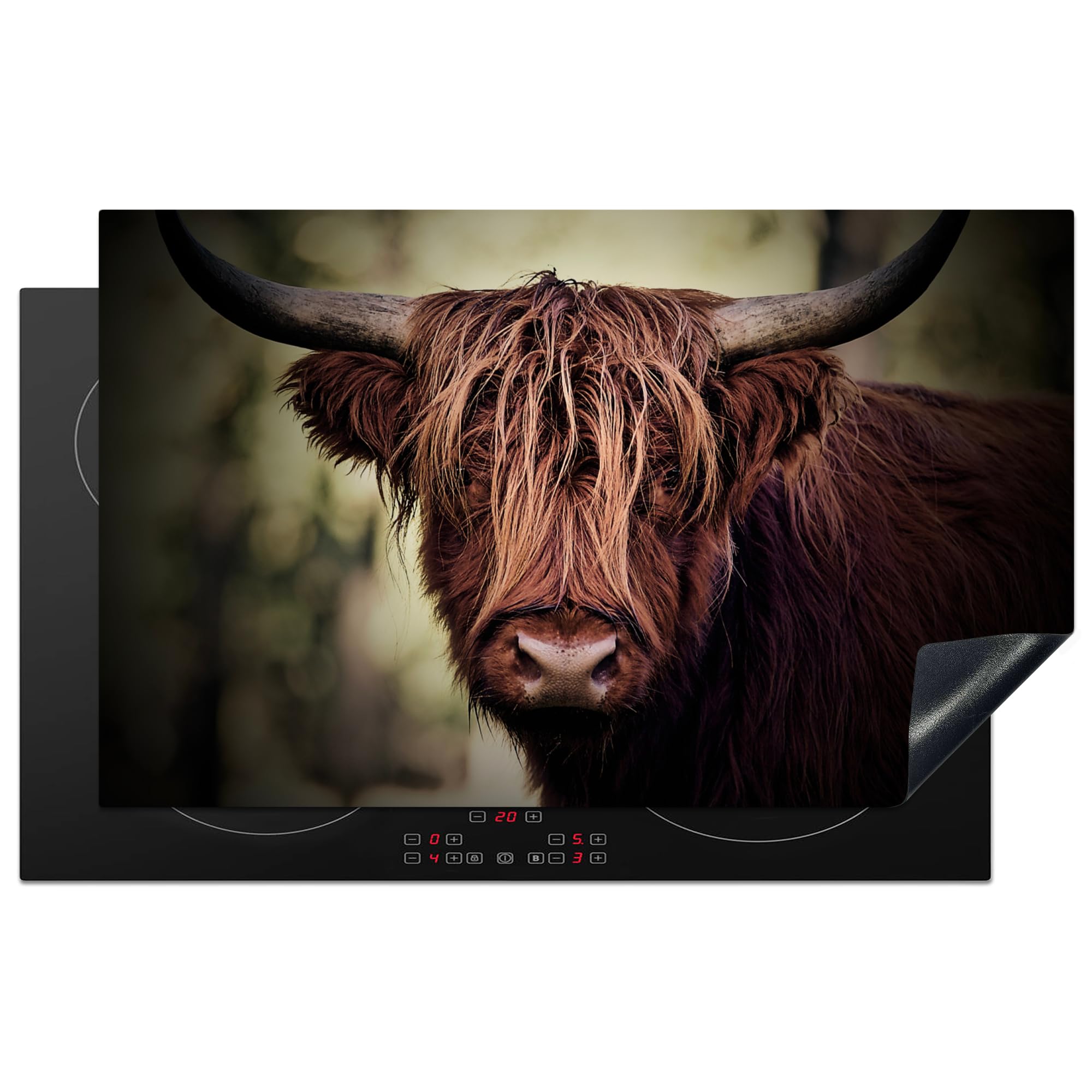 KitchenYeah© Induction Hob Protector Mat 20.3"x32.7" / 83x51.5 cm Cooker Top Protectors Cover Ceramic Covers Electric Hobs Vinyl Highlander - Light - Portrait - Nature