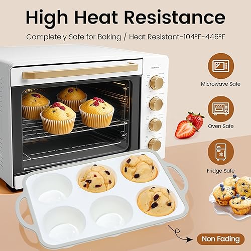 Miniatura 6 de Molde de silicona para magdalenas jumbo con marco metálico, molde grande para pastelitos antiadherente de silicona de grado alimenticio, con asas, 6