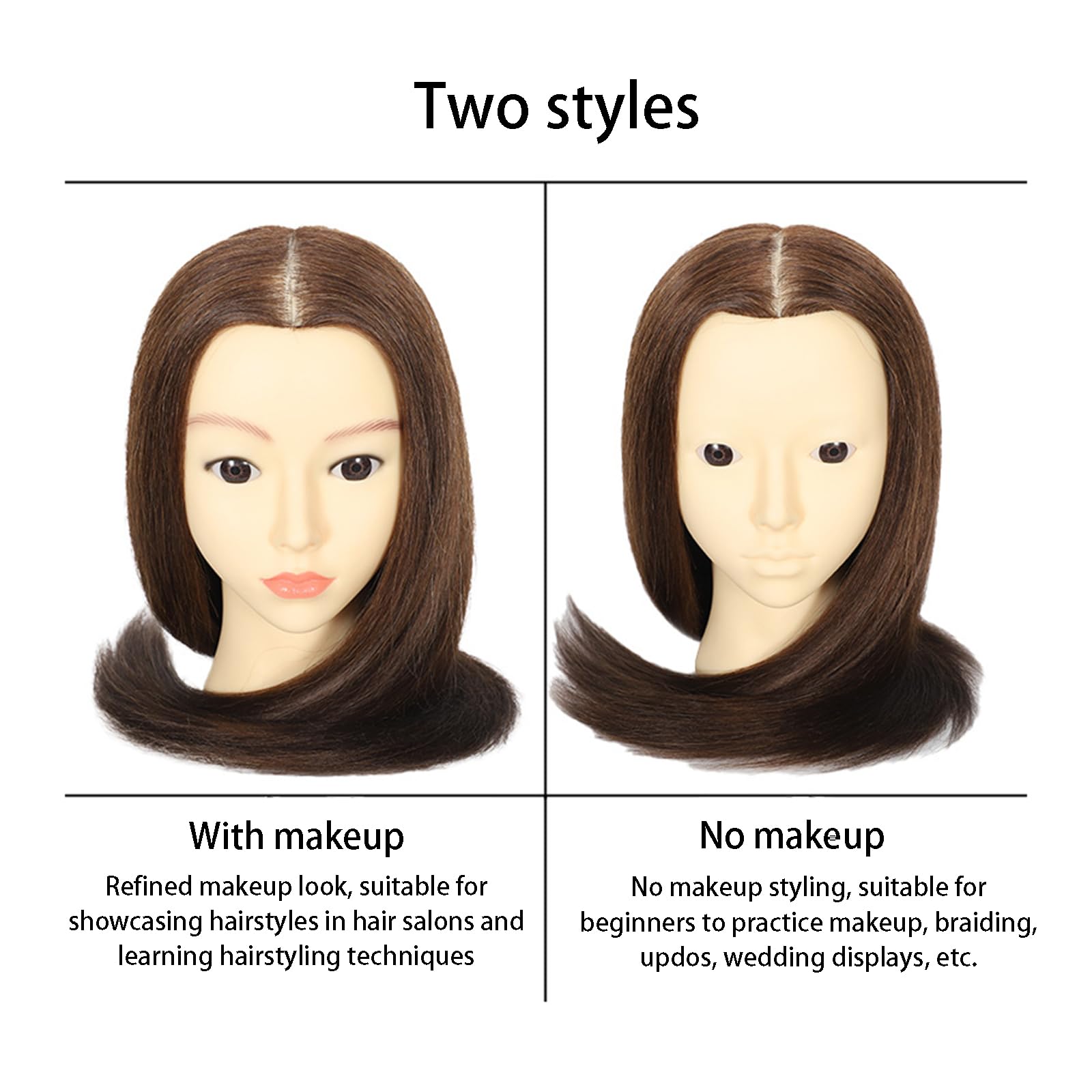 Manicans Full Head Manican Head 65cm/26in für Haarstyling, Manikin Kosmetologie, Make-up, Friseurausbildung-No Makeup Version