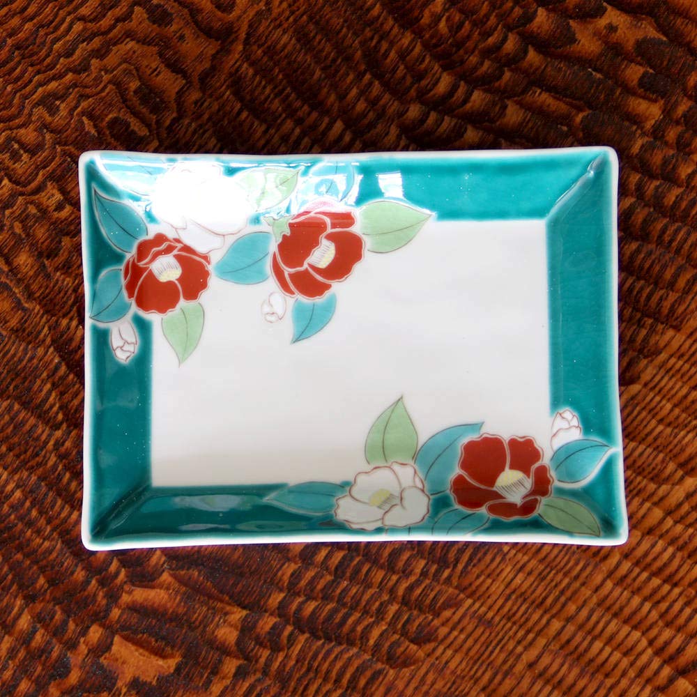 Amazon.co.jp: 九谷焼 青郊窯 5.7号角皿 椿 四季の花 SK-435 JAPAN