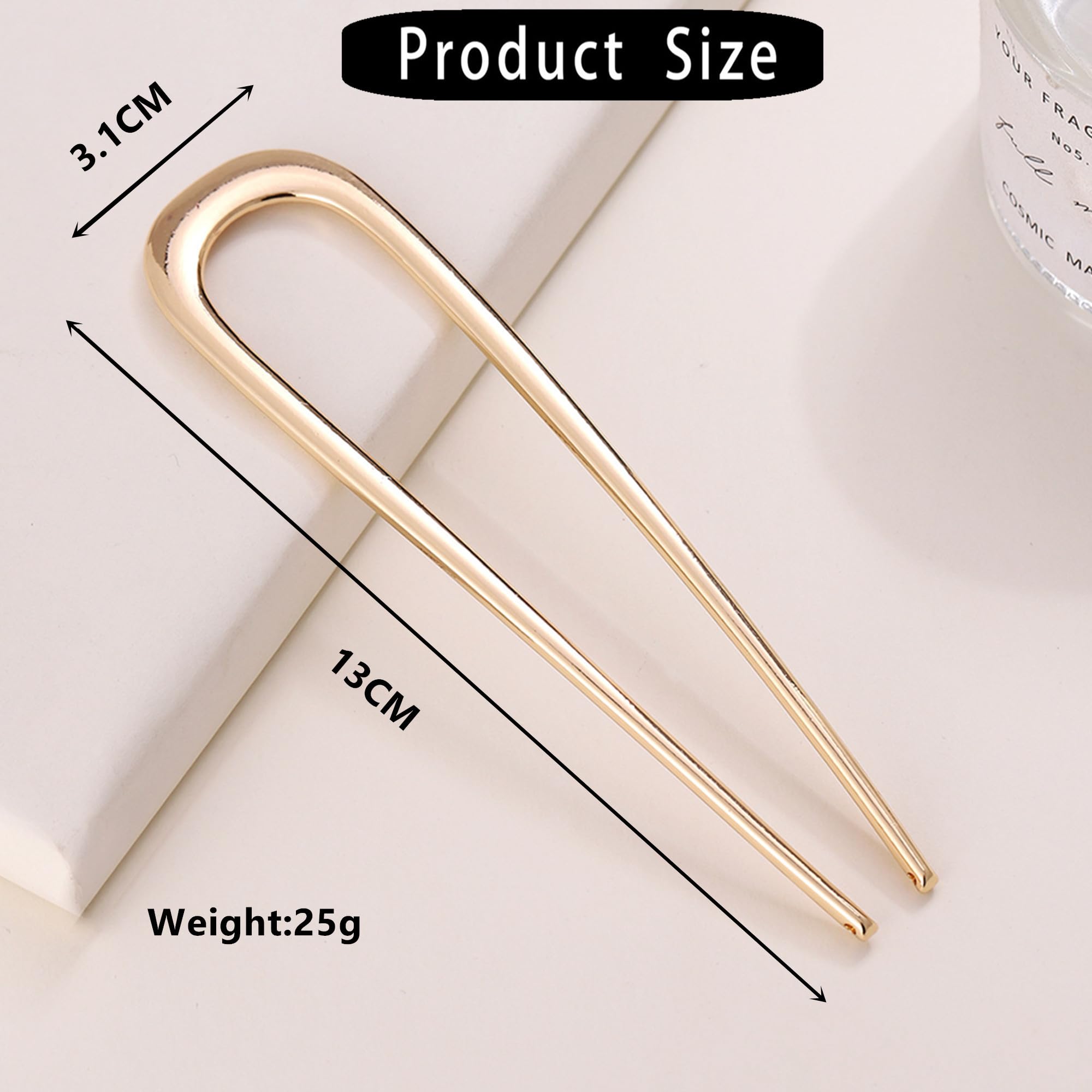 2 Pack Gold Metal French Hair Pin Twist French Pins Chignon U Shaped Hairpin For Women Fine Thick Hair, 2Pack Gold, 1 count (Pack of 2) - Image 4