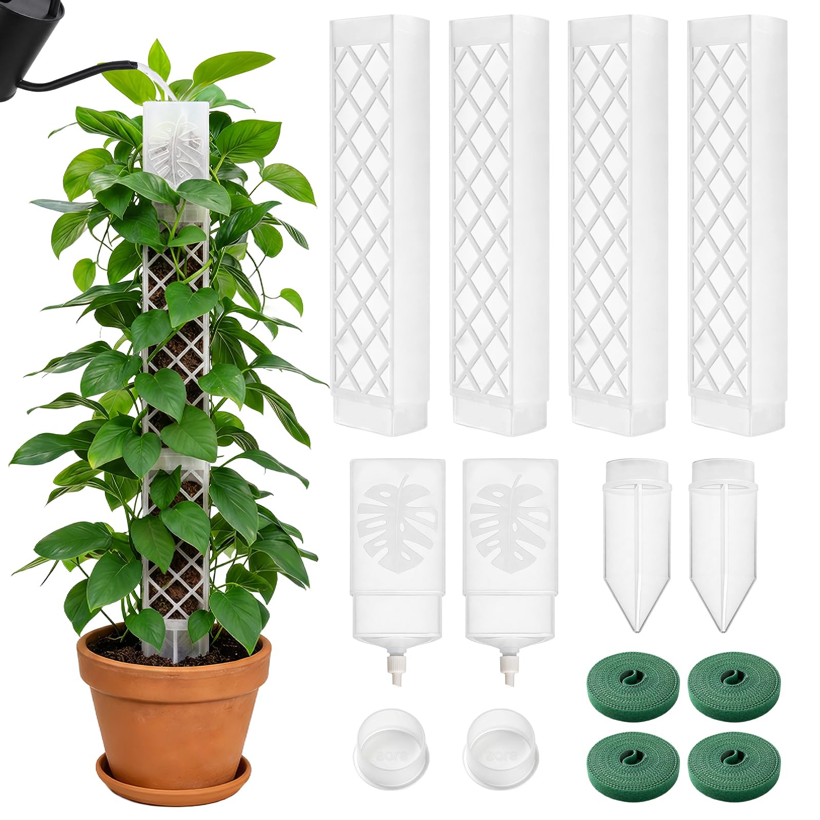 Haoledy Moosstab Selbstbewässerung Erweiterbar, 4 Stück 24,5cm Monstera Rankhilfe Pflanzenstütze Kletterhilfe, Hohle D-förmige, Pflanzstab Pflanzen Zubehör Moss Pole Rankhilfe Zimmerpflanzen (Weiß)