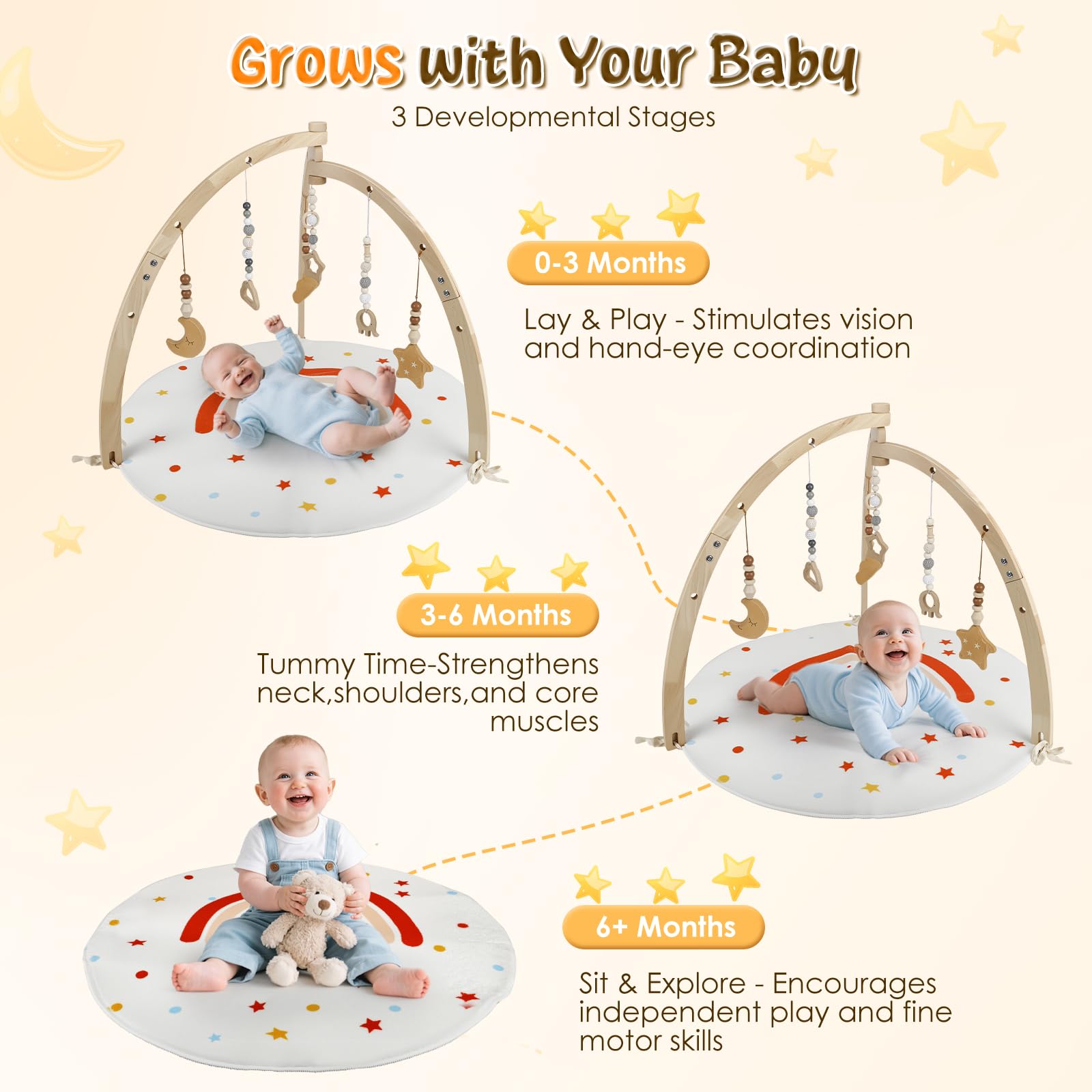 Spielbogen Baby Aus Holz,Geschenke Für Neugeborene,Babyparty Geschenk | Mit 6 Abnehmbaren Spielzeugen Zum Greifen,Spieldecke Baby Mit Bogen,Baby Spieldecke Für 0-18 Monate