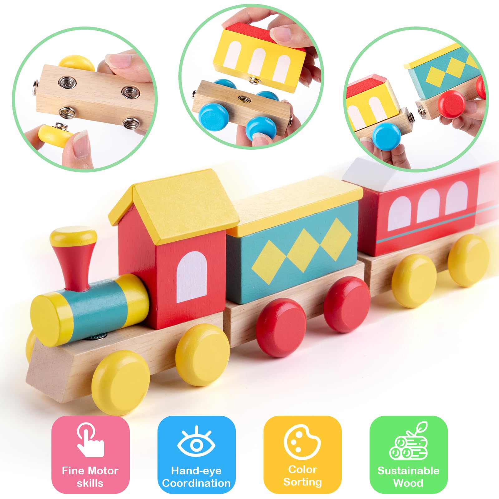 TIGERHU Wooden Train Set | Educational Building Toys with Snap-On Design, Eco-Friendly Solid Wood Tracks & Non-Toxic Materials for Ages 3-8