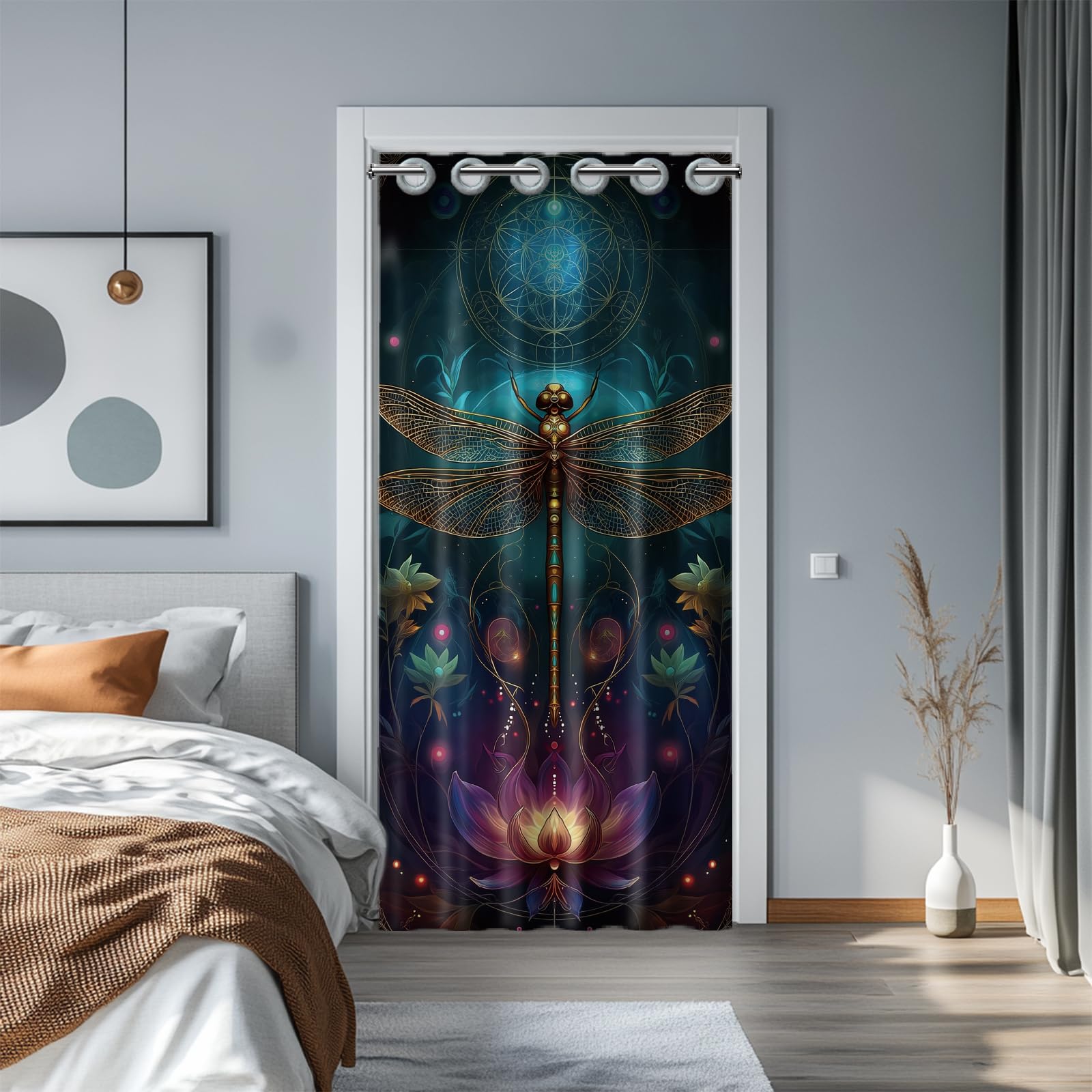 CHGCRAFT Lotusblume Türvorhang Libelle Türvorhang Raumteiler Vorhänge für die Türdekoration zu Hause oder im Restaurant, 78x39 Zoll