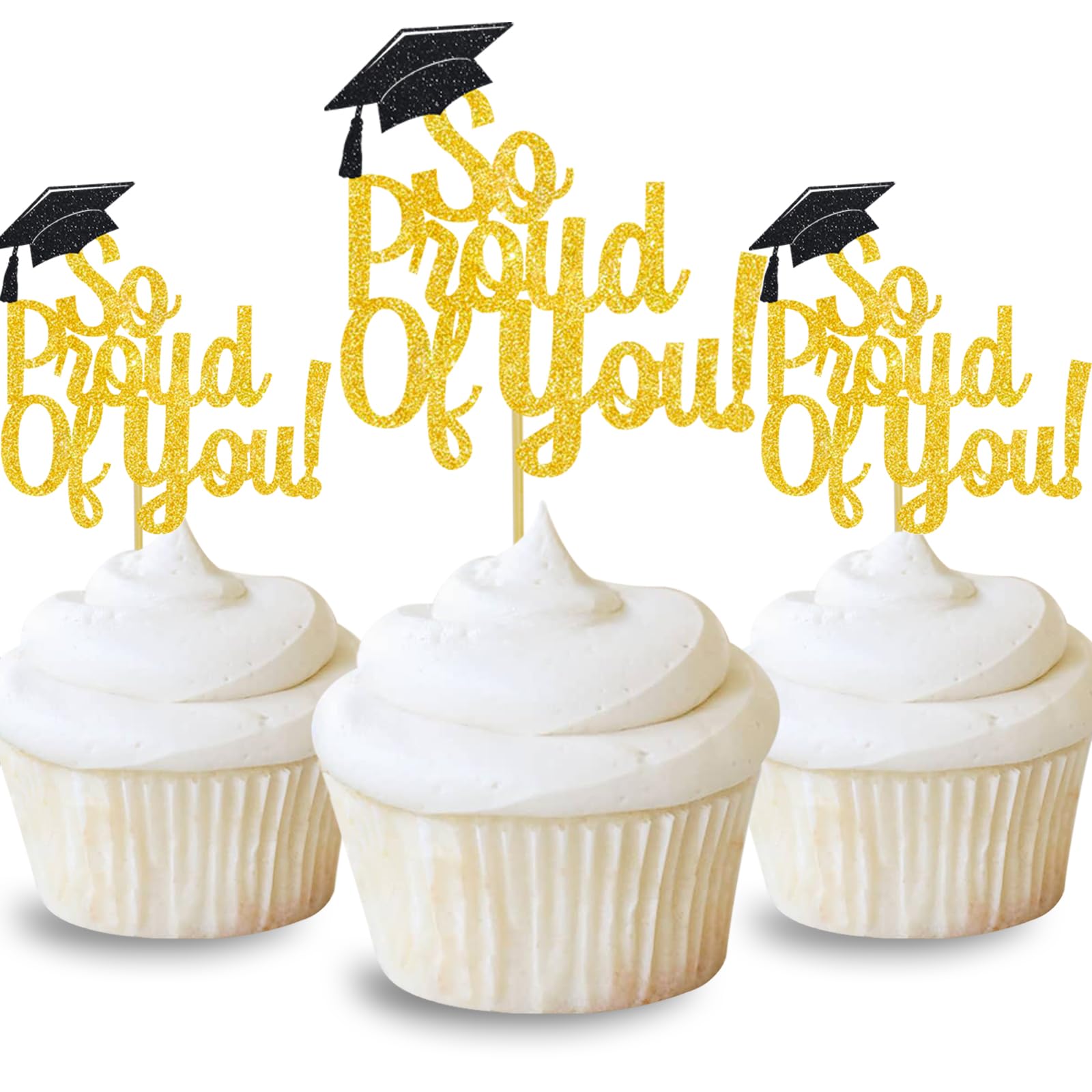 So Proud Of You Cupcake Toppers Graduation Decoration Food Picks Congrats Grad Party Supplies Gold