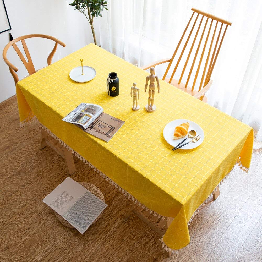 SUNBEAUTY Mantel Mesa Rectangular Tela Algodon Lino Con Borlas Mantel Antimanchas 140x240 Cm