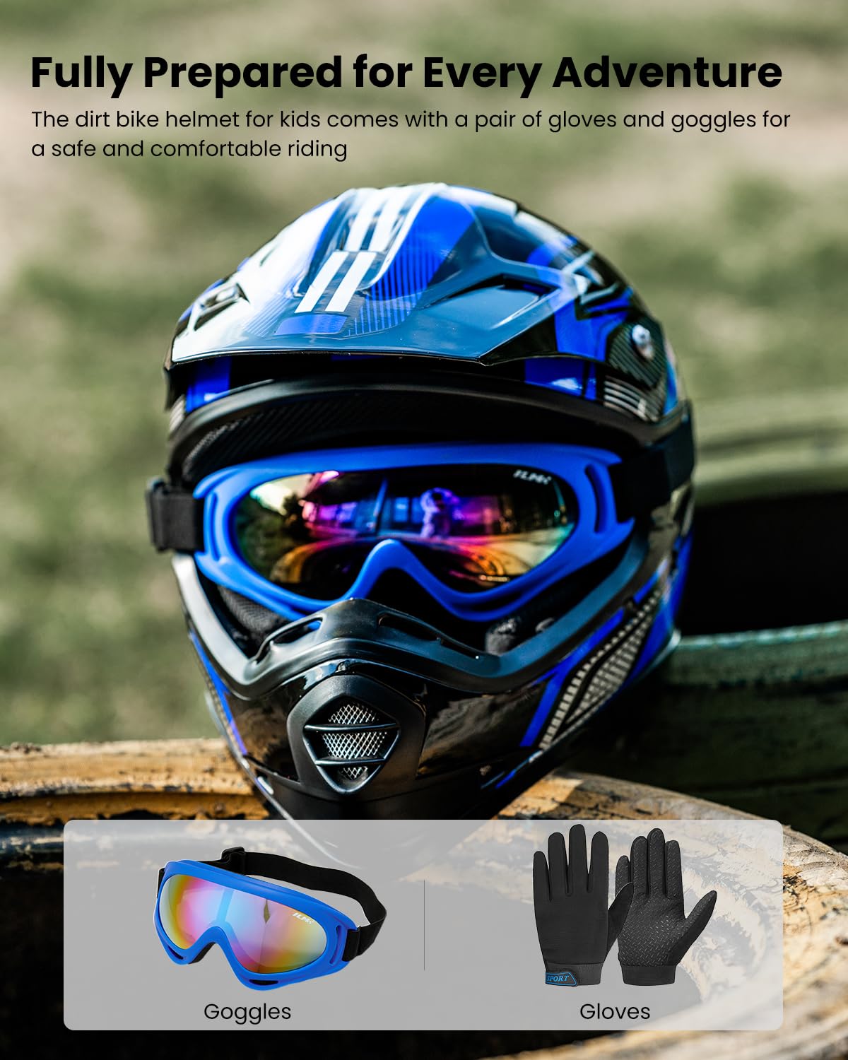 ILM Casco Moto Niño Motocross Dirt Bike para Jóven Unisex Homologado ECE22.06 Full Face Off Road ATV Enduro MTB Todoterreno con Gafas Guantes Modelo B07