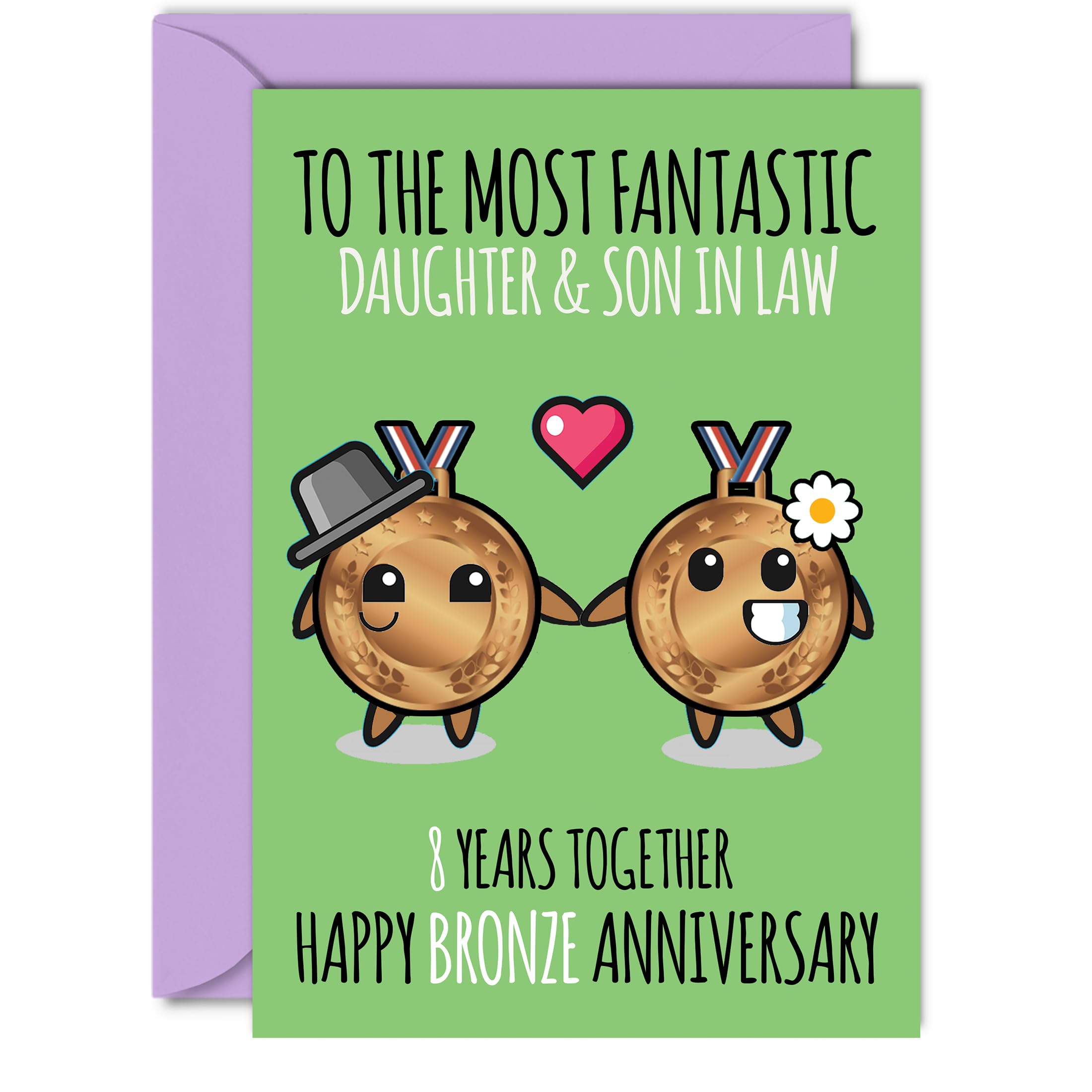 Cute Bronze Anniversary Card for Daughter & Son In Law - 8 Years Together - Happy 8th Wedding Anniversary Cards for Son In Law Daughter, A5 Greeting Cards Anniversaries