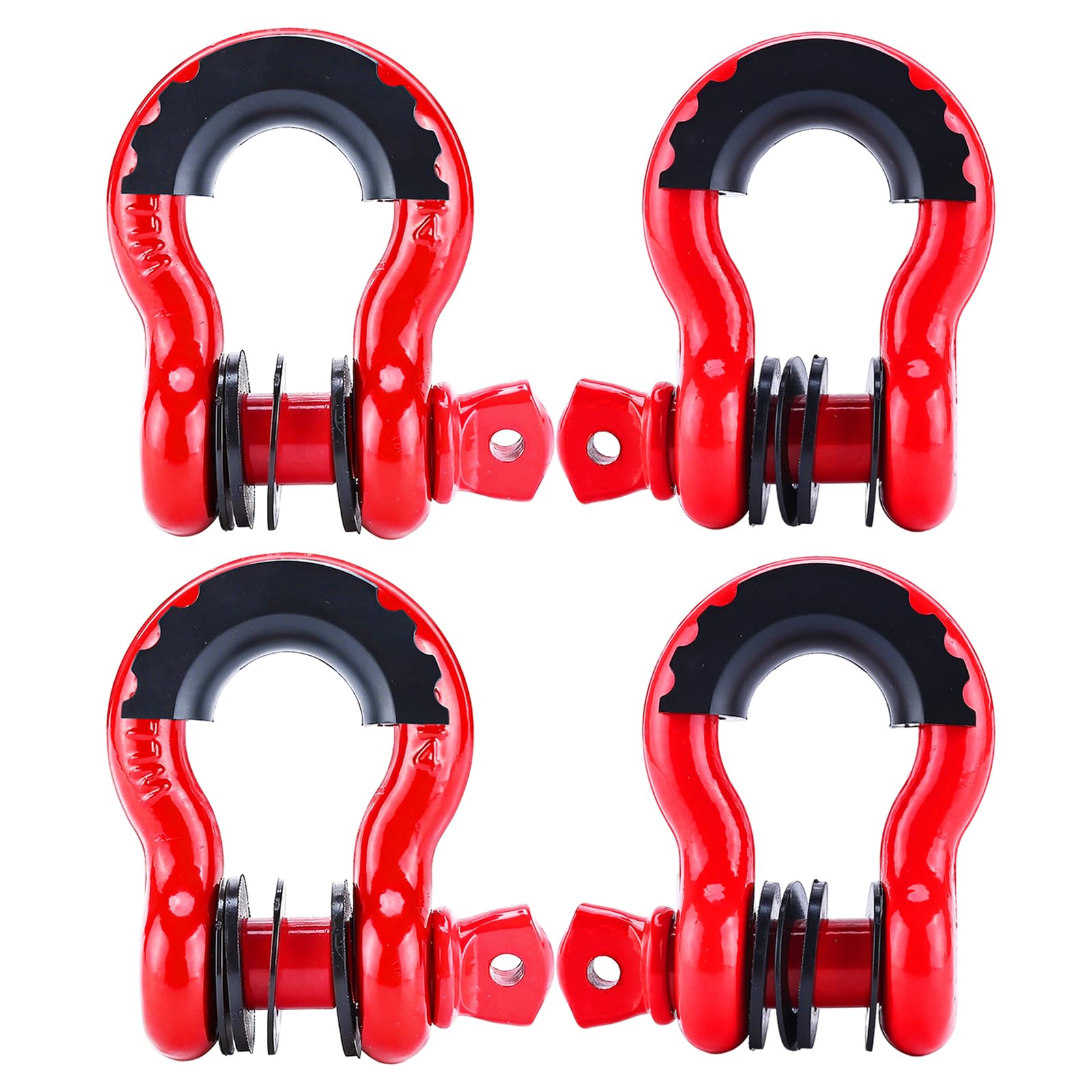 FreeTec 4 Pezzi Grillo Traino, 3/4" 4,75t Arco Acciaio Grilli con Perno, Grande Grillo Sollevamento Traino Grilli Fuoristrada Recupero 4x4 per Catena Cinghia Auto Camion (Rosso)