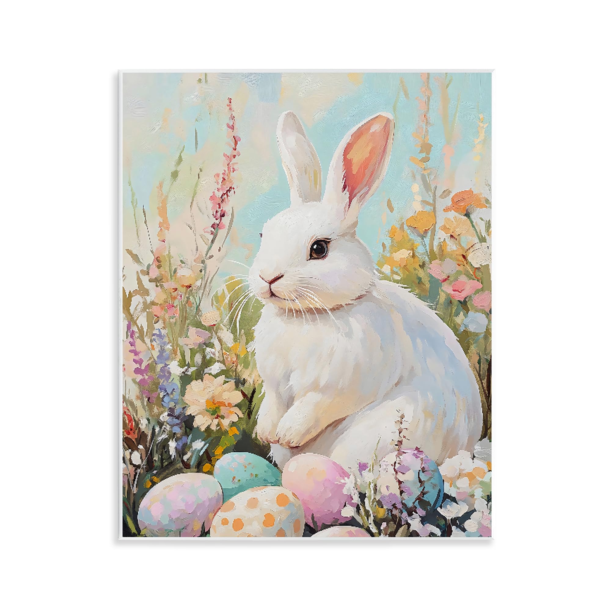 Placa de pared con diseño de conejo de Pascua blanco, 11 x 14 pulgadas