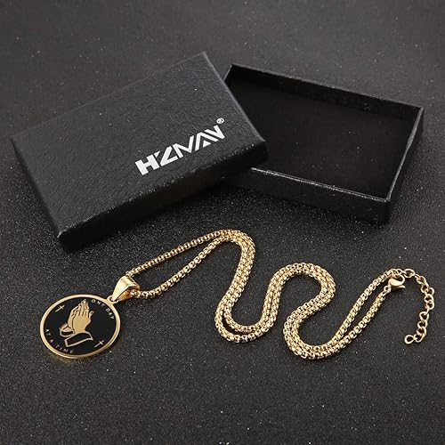 Miniatura 5 de HZMAN Bible Verse Prayer Necklace Christian Jewelry Gold Stainless Steel Praying Hands Coin Medal Pendant