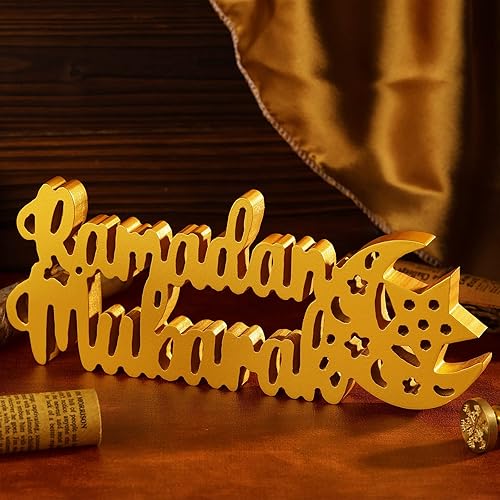 Miniatura 10 de Queekay Mubarak - Decoración de mesa de Ramadán, letrero de madera de Ramadán, Mubarak, adorno de madera para decoración de fiesta