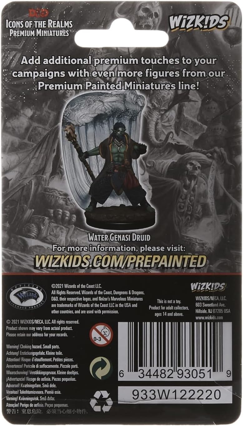 WizKids D&D Minis: Icons of The Realms Figuras Premium: Wave 6: Water Genasi Druid Male - Miniatura prepintada de Dungeons and Dragons Compatible con Otros Juegos de rol de Mesa DND TTRPG, Multicolor