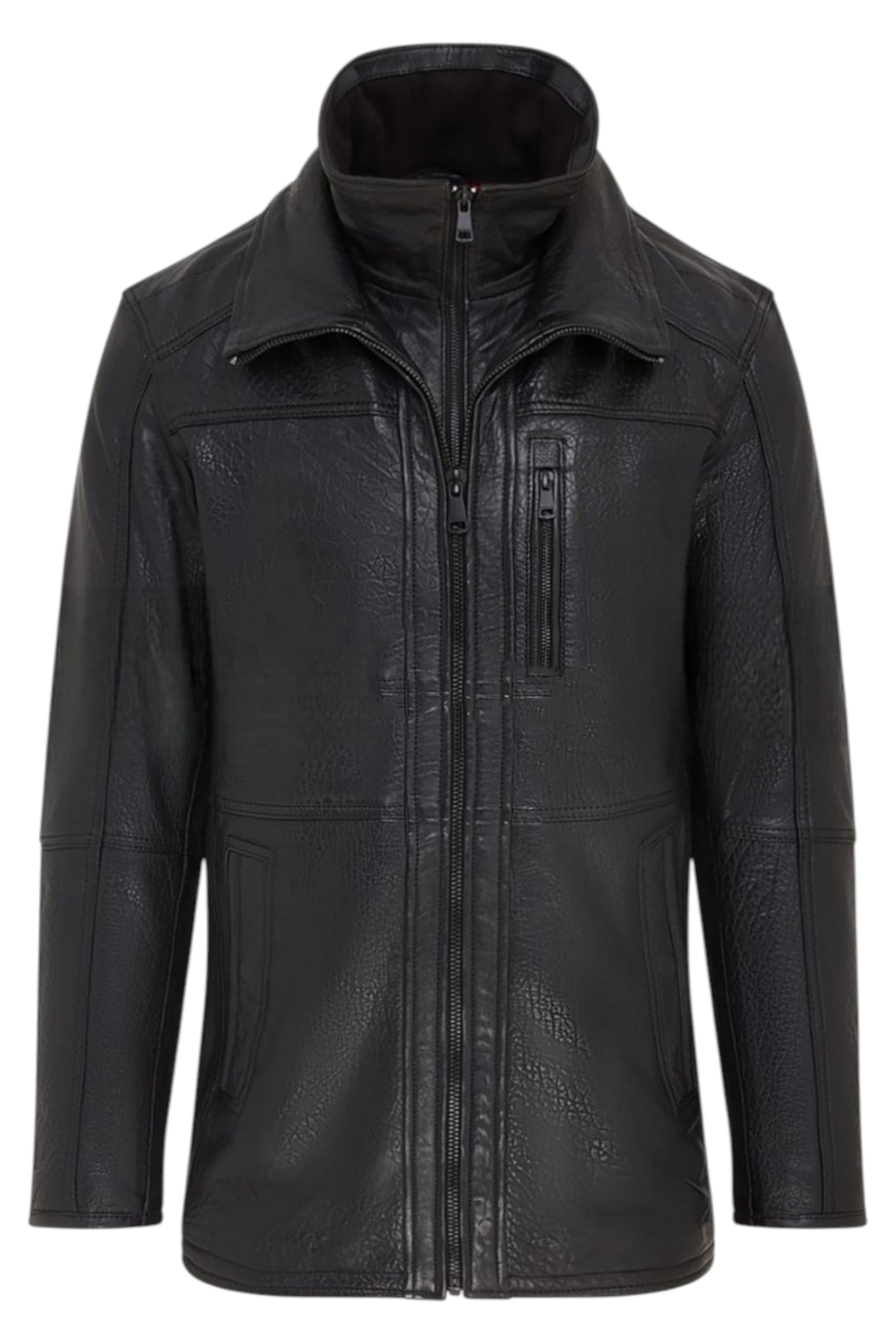 Infinity Leather Men's   Black Warm Mid-Length Leather Biker Coat - Sikander in Size 2XL, BrandAlley