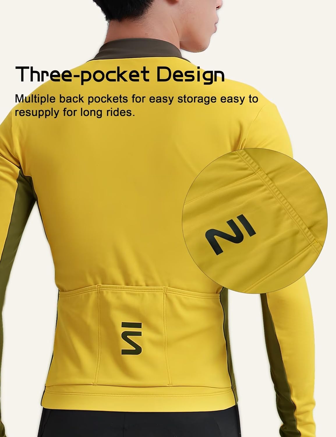 INBIKE Men's Cycling Jersey Winter Thermal Windproof Bike Jersey Long Sleeve Fleece Cycling Jacket with 3 Rear Pockets - Image 5