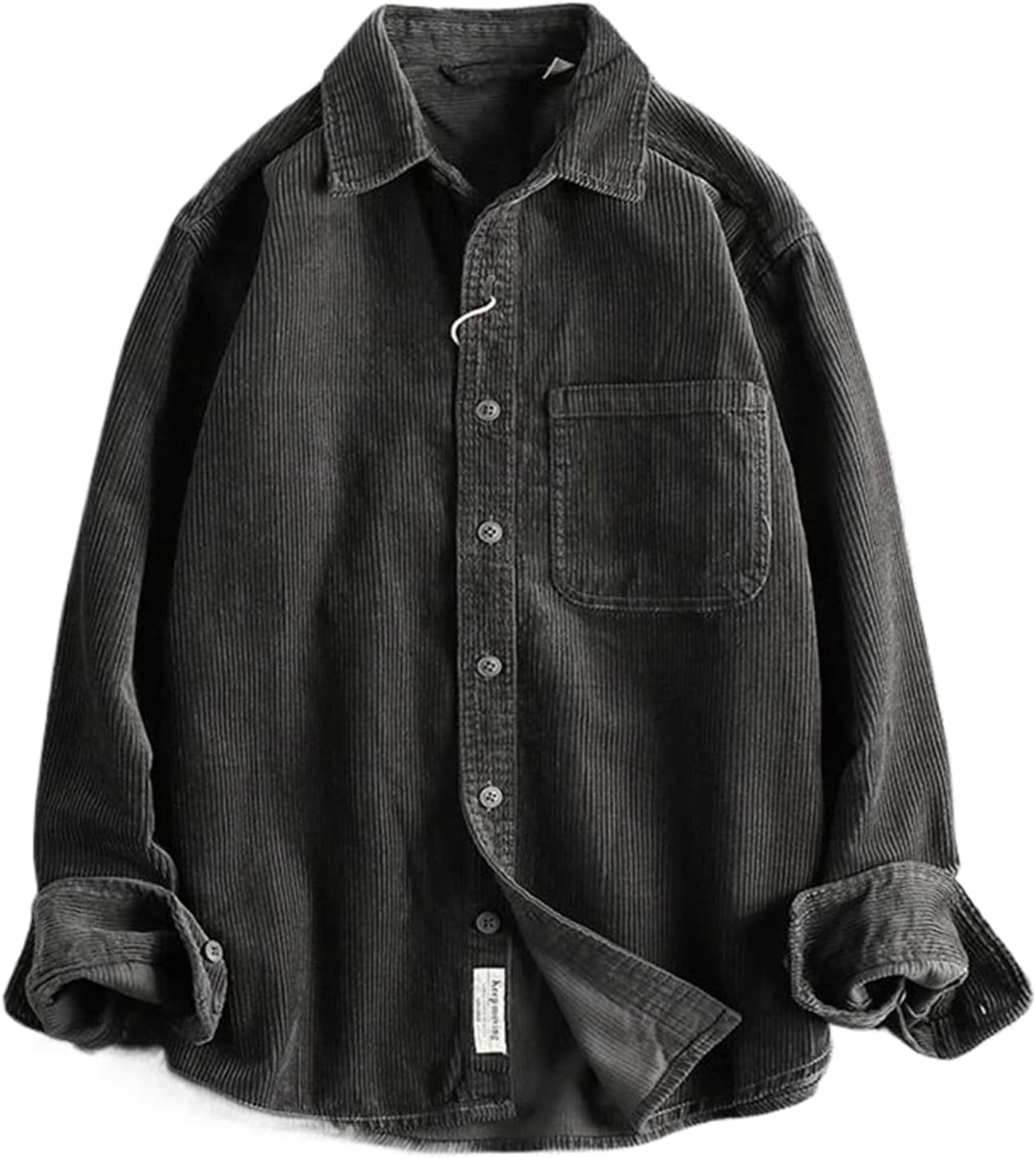 Men's Cotton Solid Color Shirt Japan Style Loose Casual Lapel Long Sleeve Top for Spring