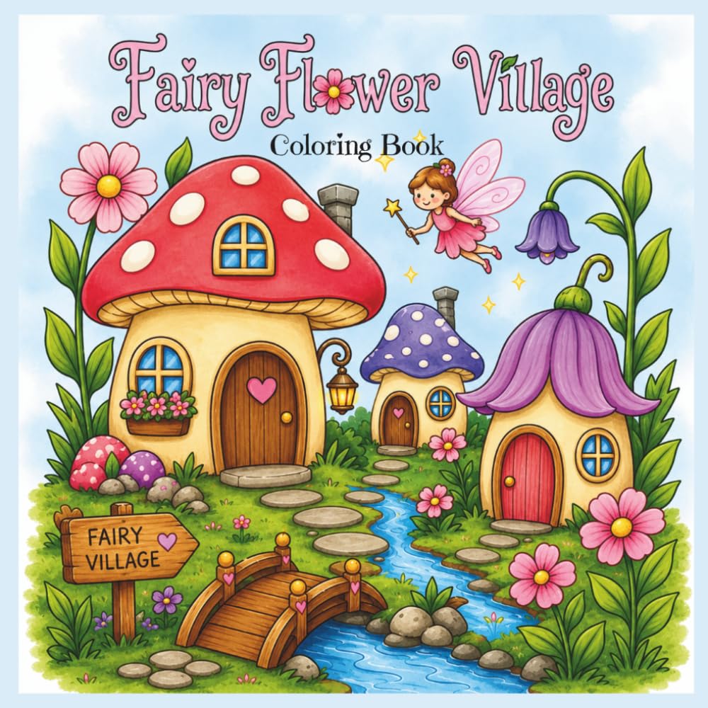 Fairy Flower Village Coloring Book: Adorable fairy village scenes filled with fairy cottages, fairy bridges, whimsical villages and enchanted forest ... or even for yourself, have some fairy fun!