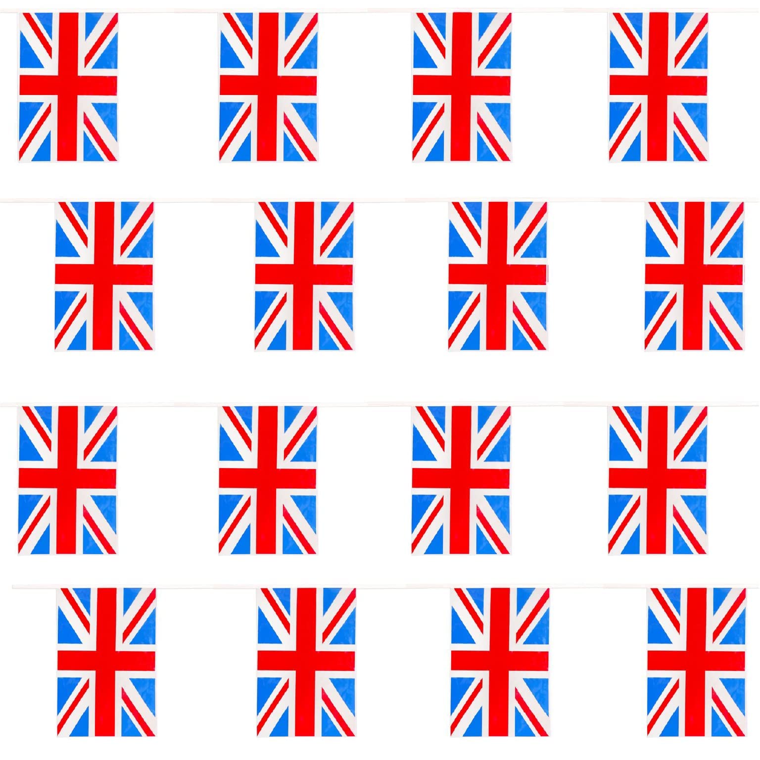 Union Jack Bunting - 30m 100ft - 72 Flag - Plastic all Weather Great Britain Bunting Decoration for Indoor Outdoor Sporting Events, Street Parties, Festivals and Celebrations