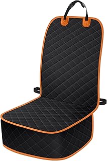 Dog Car Seat Covers, Waterproof Front Seat Cover for Dogs, Scratch-Proof, Nonslip Pet Passenger Seat Cover Protector, Universal Fit for Cars Trucks SUVs, Standard Size, Black with Orange