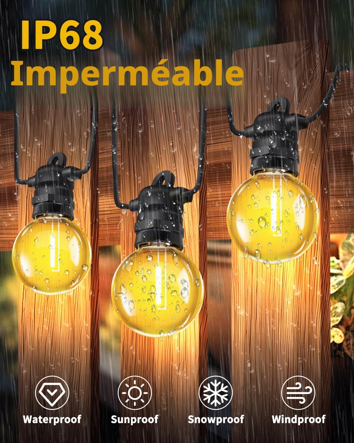 Bowfar Guirlande lumineuse d'extérieur, 20M Guirlande Guinguette avec 33 + 2 pièces ampoules G40, étanche IP68, intensité variable, avec télécommande, pour jardin, terrasse, fête, mariage, Noël