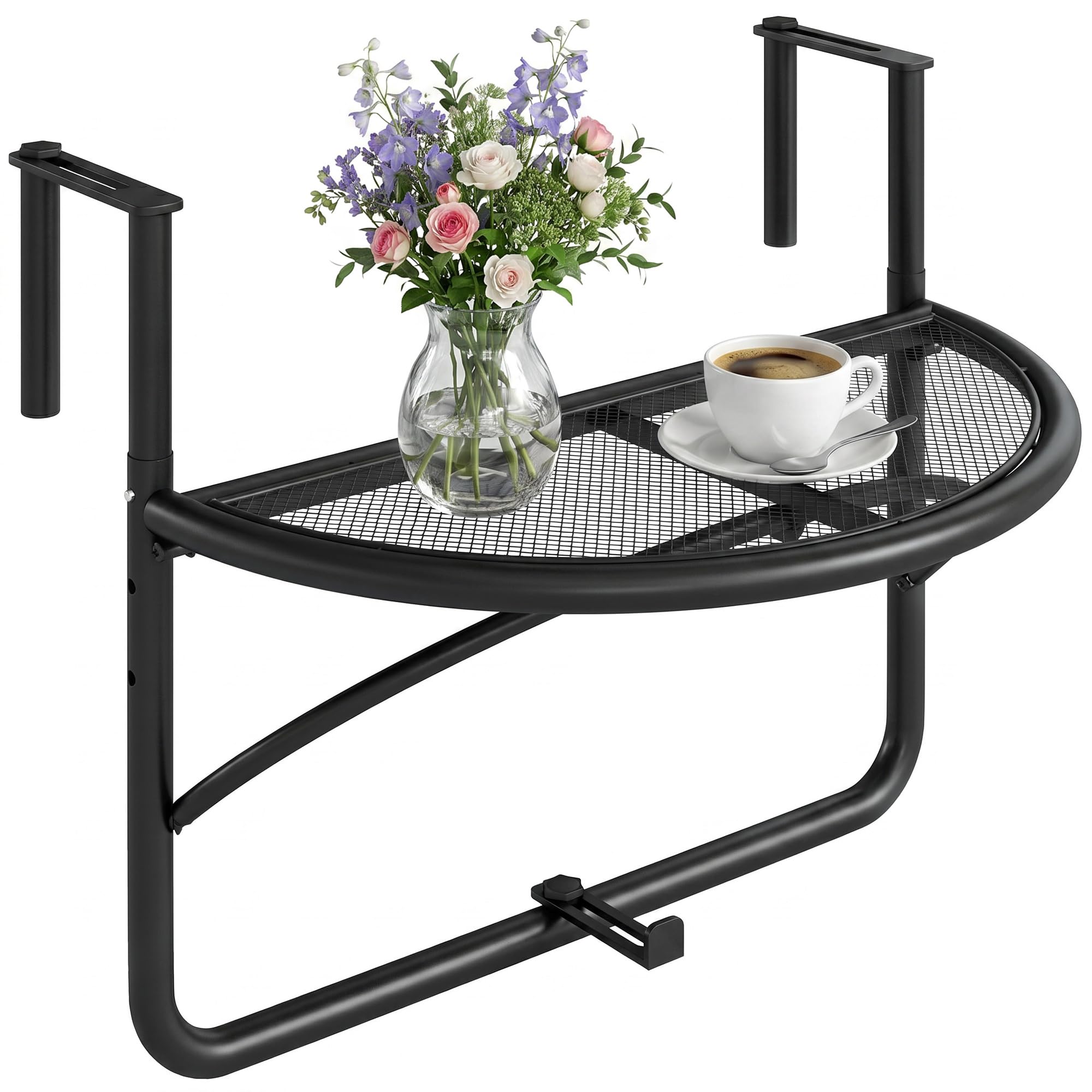 Outsunny Tavolino da Appendere alla Ringhiera del Balcone Regolabile in Altezza Ferro 60 x 45 x 50 cm Nero