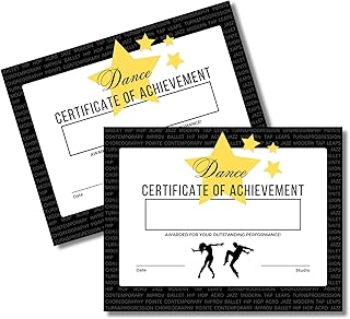 Dance Certificate of Achievement Award 50 pk 11x8.5” Dance Student Gift Competition Graduation Class Team Student Display Bulk