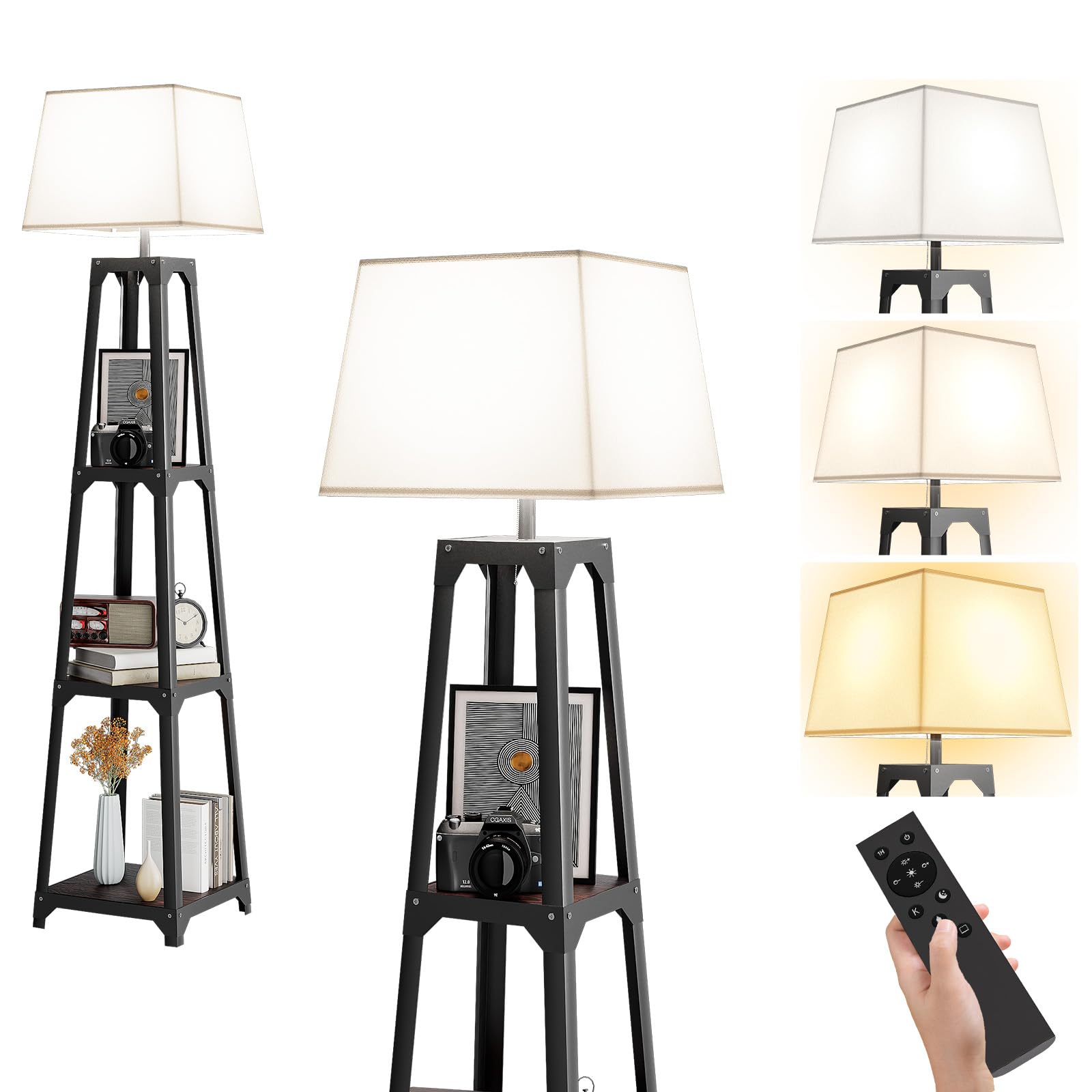 cointwo Modern Floor Lamp with Shelves & Remote Control & Bulb Included | Stylish Tall Standing Light for Bedroom, Living Room, Office | Durable & Stable Design | 160cm