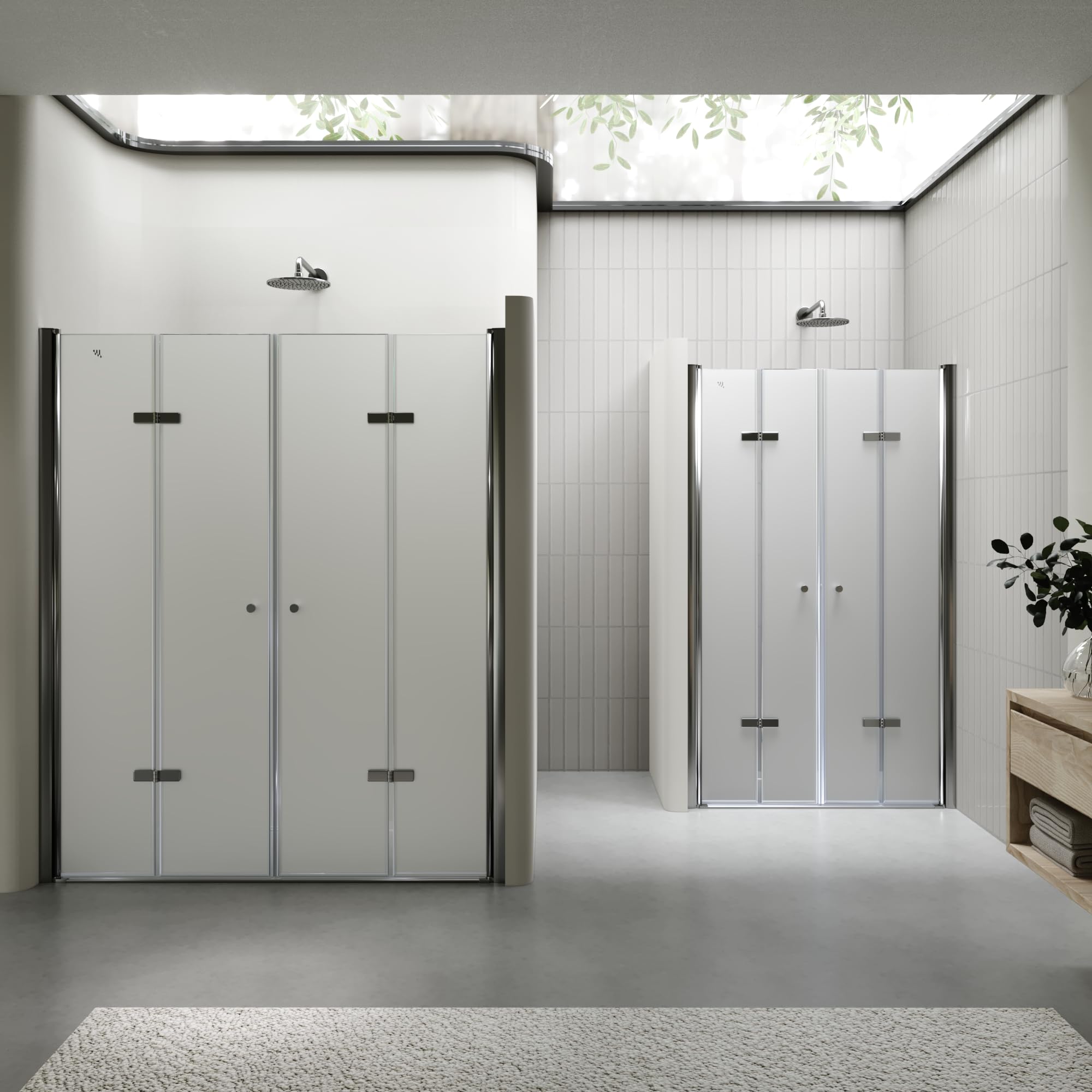 Mampara de Ducha Lena DT877 136-140x195 cm con Puertas Plegables, Perfiles Cromados y Cristal Templado Satinado