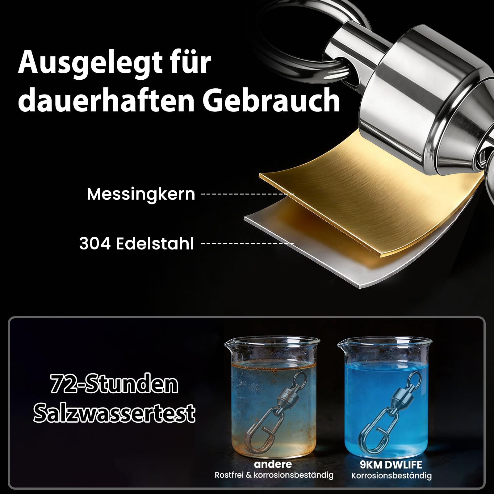 9KM DWLIFE Kugellager Angelwirbel mit Spaltringen 25 Stück hohe Festigkeit Schnappwirbel Schnellverbinder Angelgerät für Salzwasser