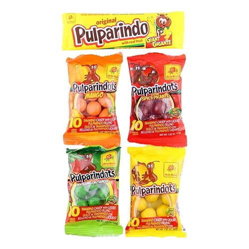 Pulparindo - Paquete variado de dulces mexicanos 4 pulparindots y 1 Pulparindo Gigante Caramelo de tamarindo original, mango, sandía y extra