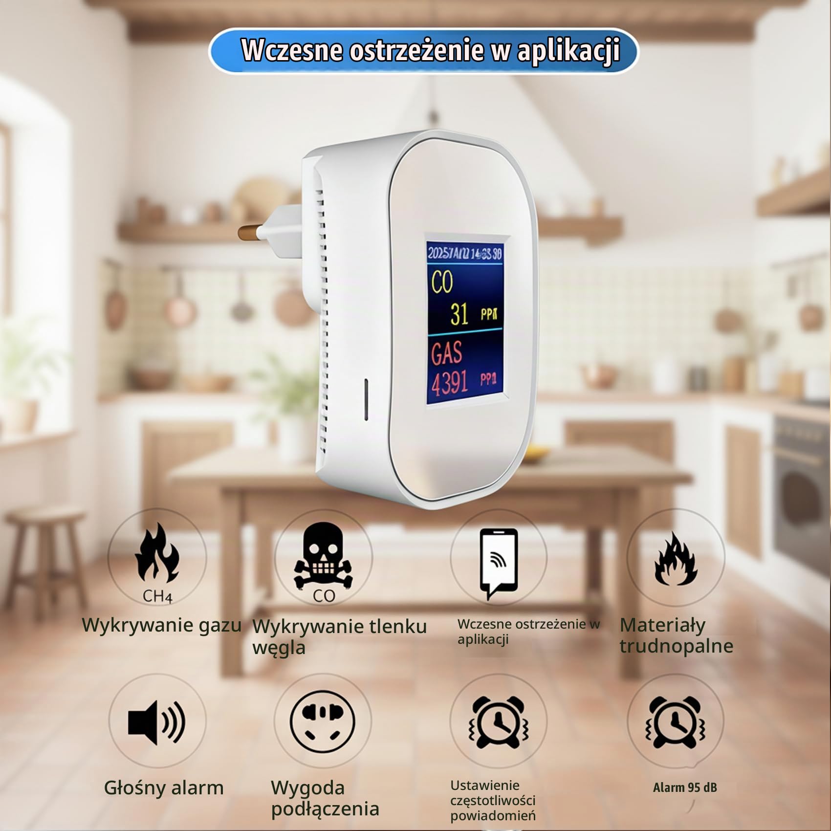 Detektor gazu i tlenku węgla WiFi, detektor gazu palnego do metanu i CO