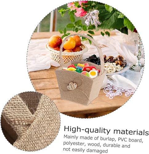 Miniatura 2 de jojofuny 4pcs Girl Basket Round Dining Room Table Wicker Storage Basket with Lid Heart Rhinestones Rustic Flower Girl Hessian Flower Basket Plant