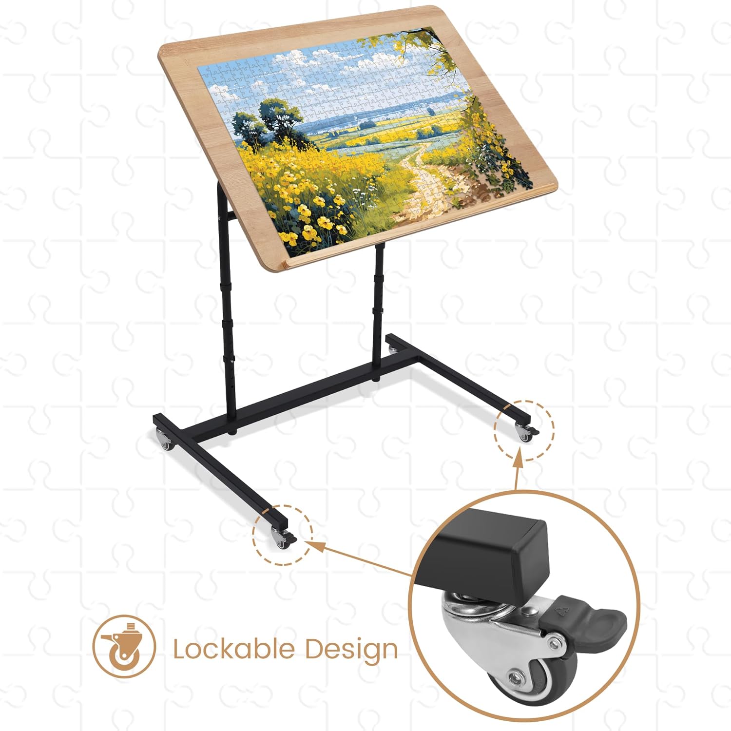 KROFEM Rolling Jigsaw Puzzle Table with Wheels, Adjustable Height, Pneumatic Tilt, Extra Large for 1500 Pieces, Portable Puzzle Cart, Black