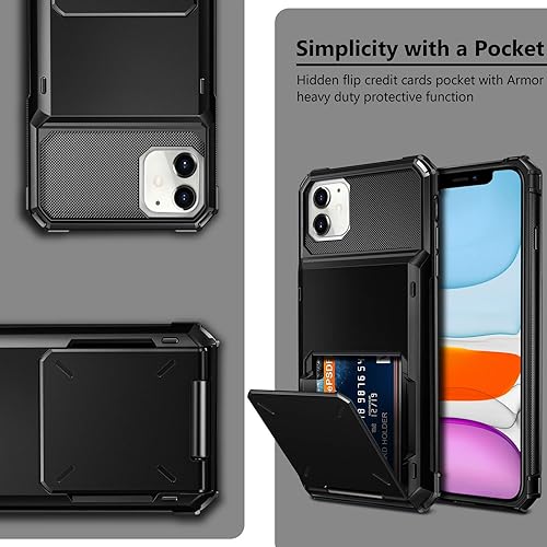 Miniatura 6 de Vofolen Funda protectora para iPhone 11, 4 tarjetas, ranura para identificación, puerta abatible, bolsillo oculto, antiarañazos, doble capa,