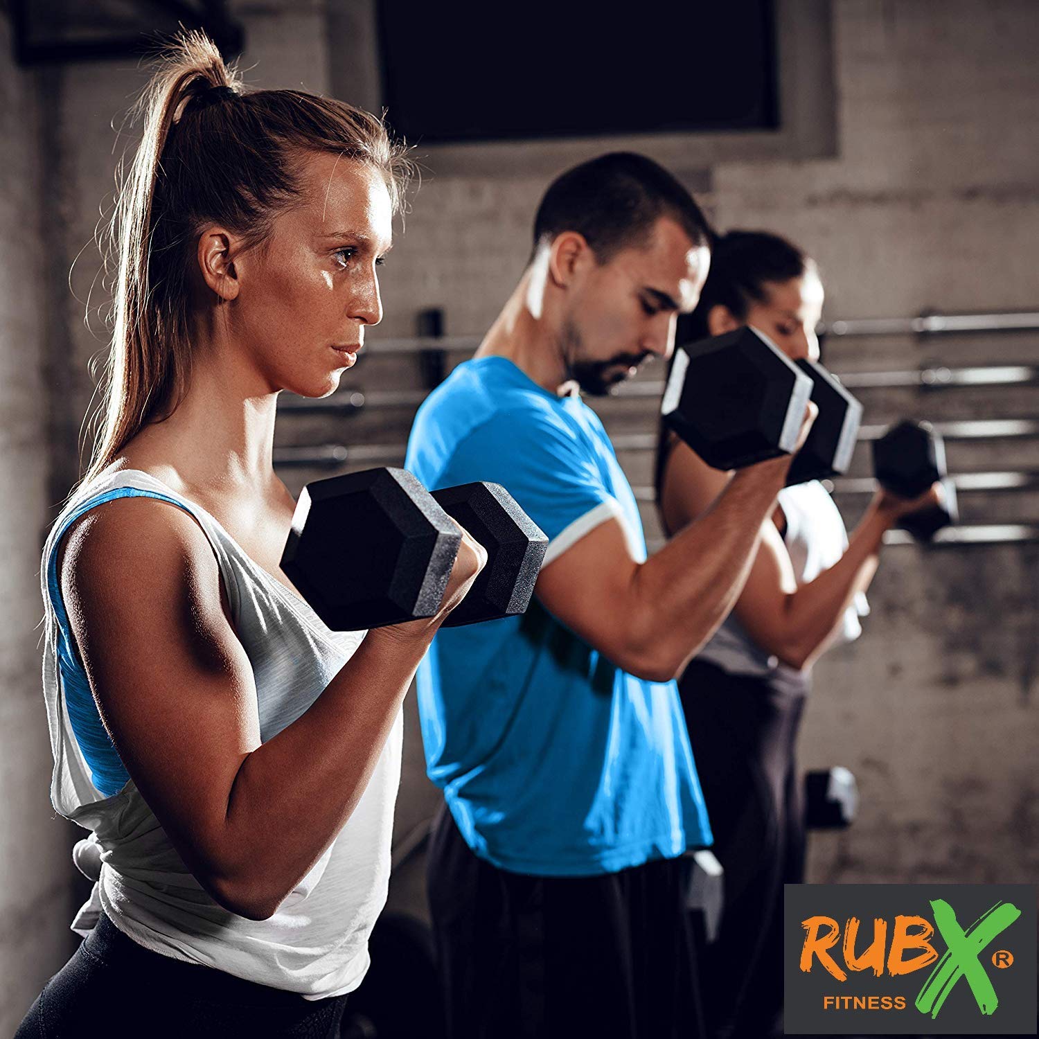 RUBX Rubber Coated Professional Exercise Hex Dumbbells (Pack Of 2) 5 Kg X 2Pc (Total = 10 Kg), Silver 3