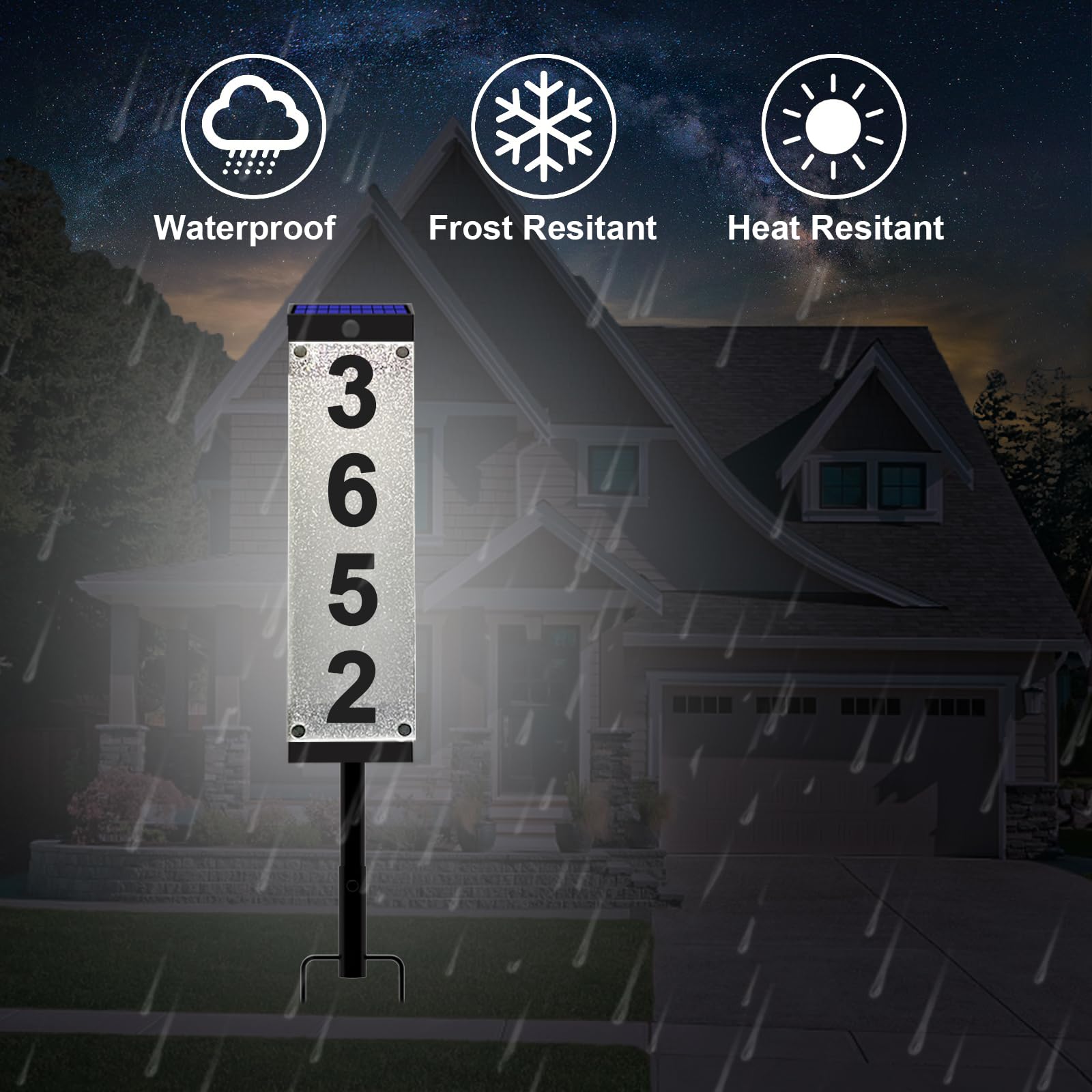 Solar-Hausnummern für draußen, Acryl-Solar-Adressschild mit Eisenpfähle, wasserdichte RGBW-Farbwechsel-Fernbedienung, beleuchtete, moderne Adresstafel, solarbetrieben für Straße, Hof, Haus