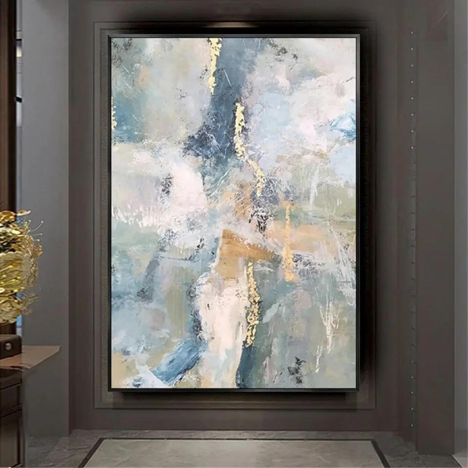 KQZVCU Abstract Gold Art Wall Picture Marble Painting Canvas Wall Art Blue Textured Wall Art Picture Modern Wall Decor 80x110cm Inner Frame