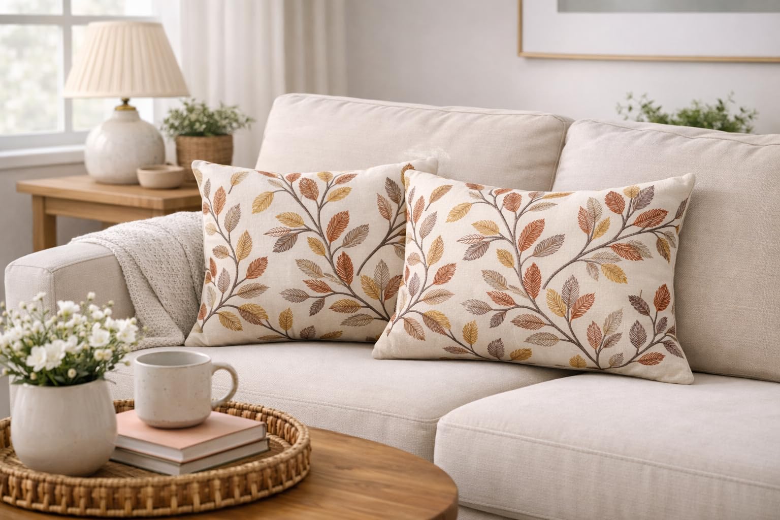 Pillow Cover Set of 2 | 12 x 20 Inch | Brown Leaf Vine Floral Design Cushion Covers | Decorative Cushion Covers for Sofa, Bed & Living Room-image-40