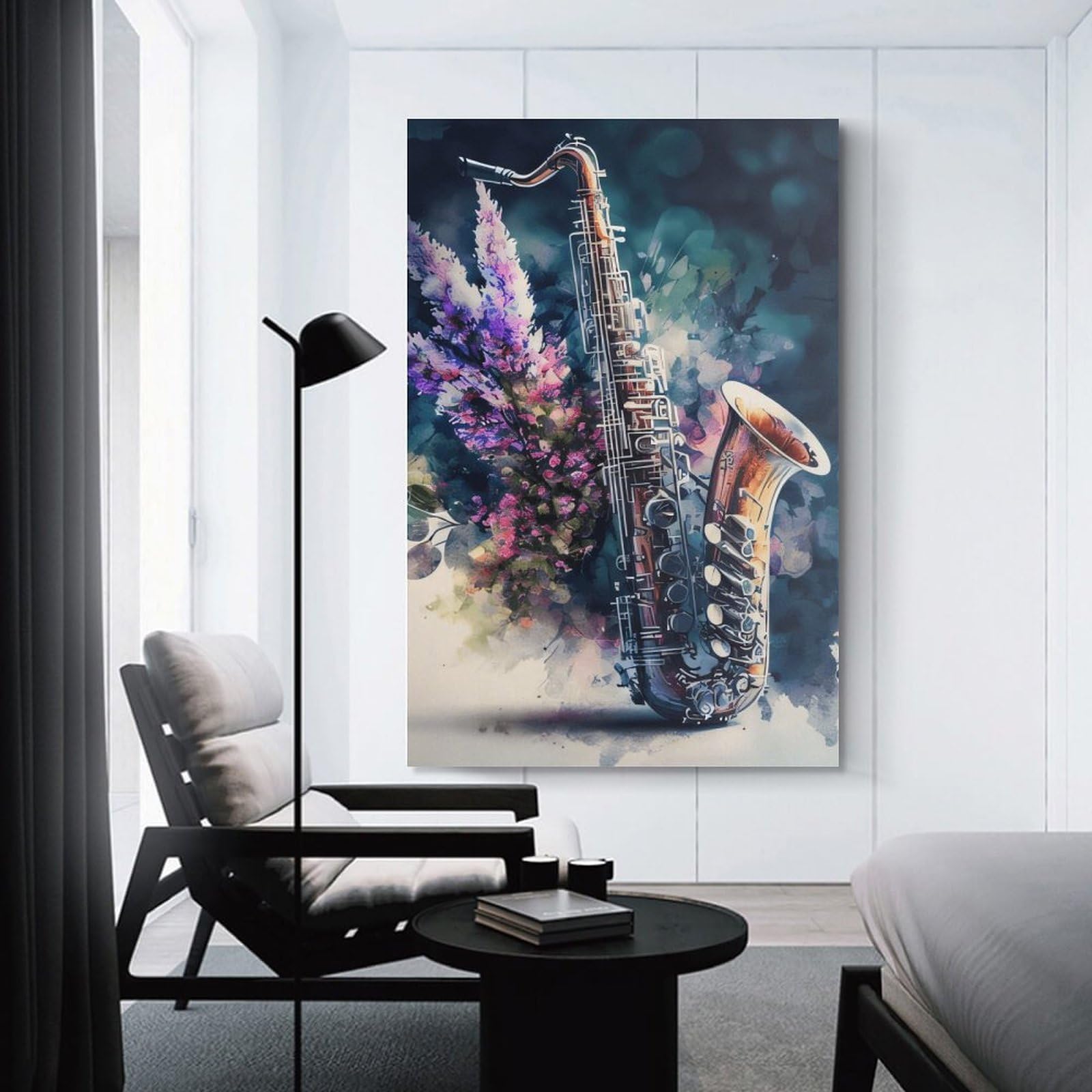 Junmoney Canvas Art Print Saxophone Watercolor Art Print, 20x30inch(50x75cm), for Office, Study Or Home Workspace, Home Office Artwork with Decorative Appeal