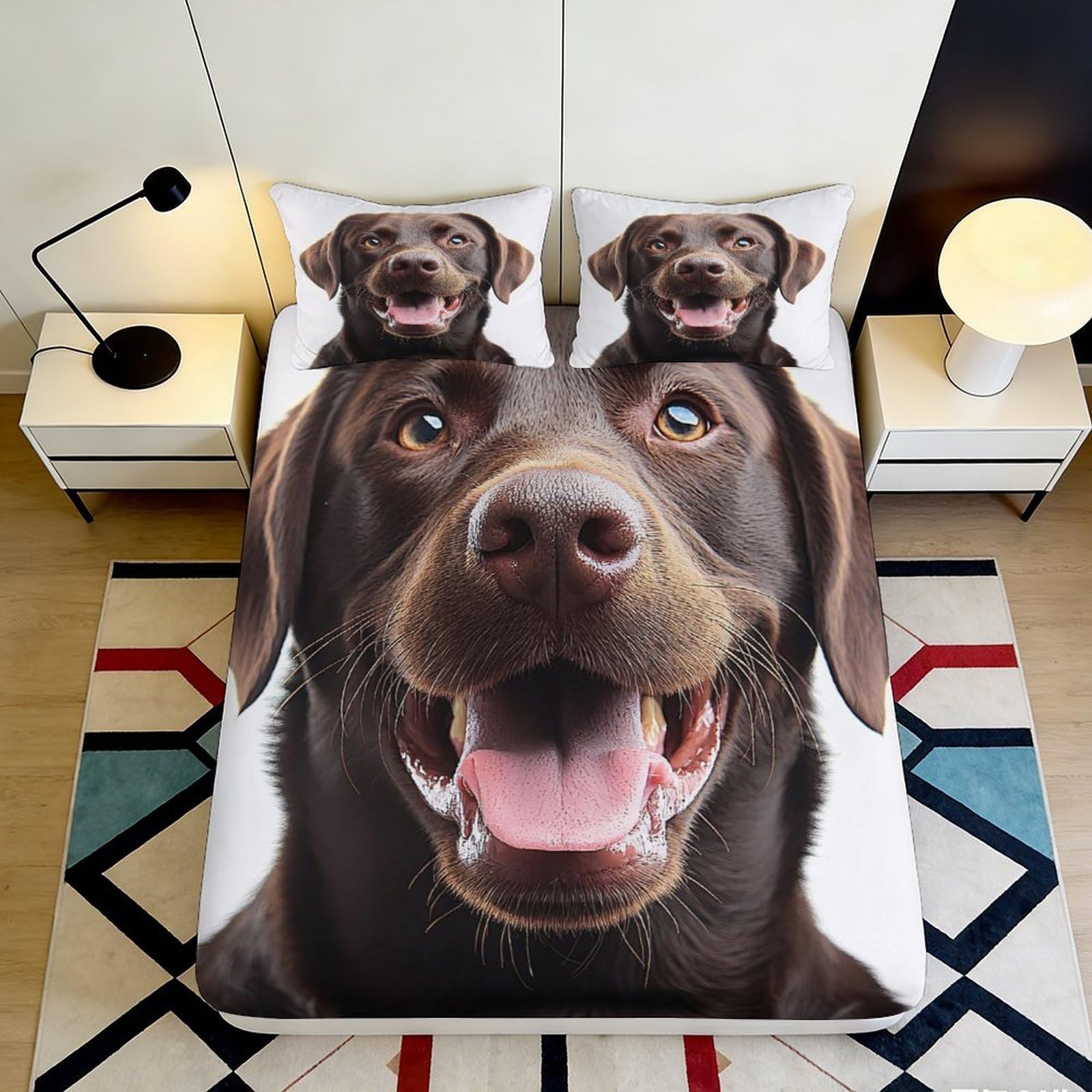 3D Printed Chocolate Labrador Dog Fitted Sheet Microfiber Non-Slip Puppy Pattern Mattress Cover for Bedroom Decor 90x200x25cm