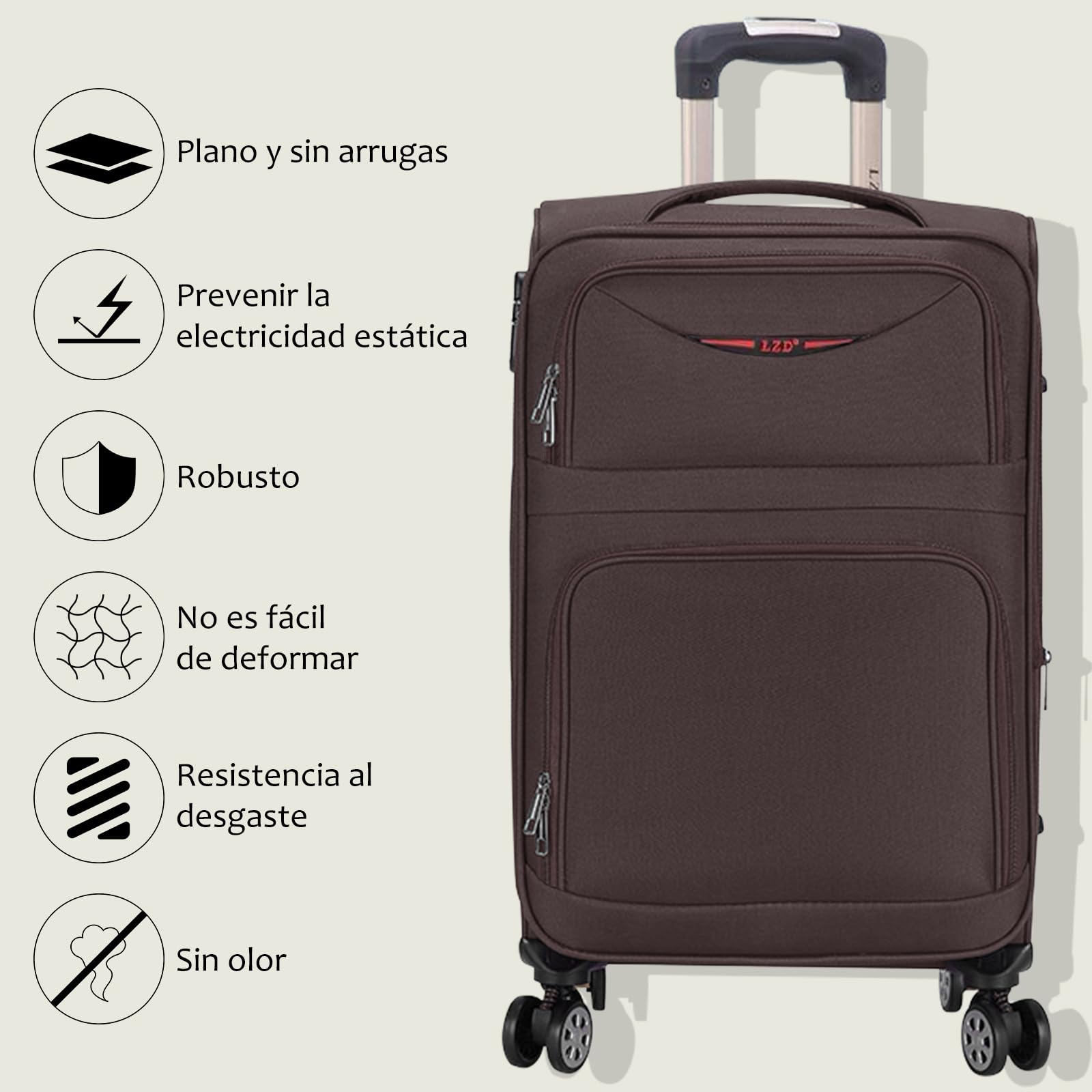 Juego de Maletas Blandas 4 Piezas Ampliable Ligero Set Maletas de Viaje de Tela Cabina Trolley Duradero con 4 Ruedas Dobles Giratorias y Cerradura 18" 20" 24" 28" (Marron)