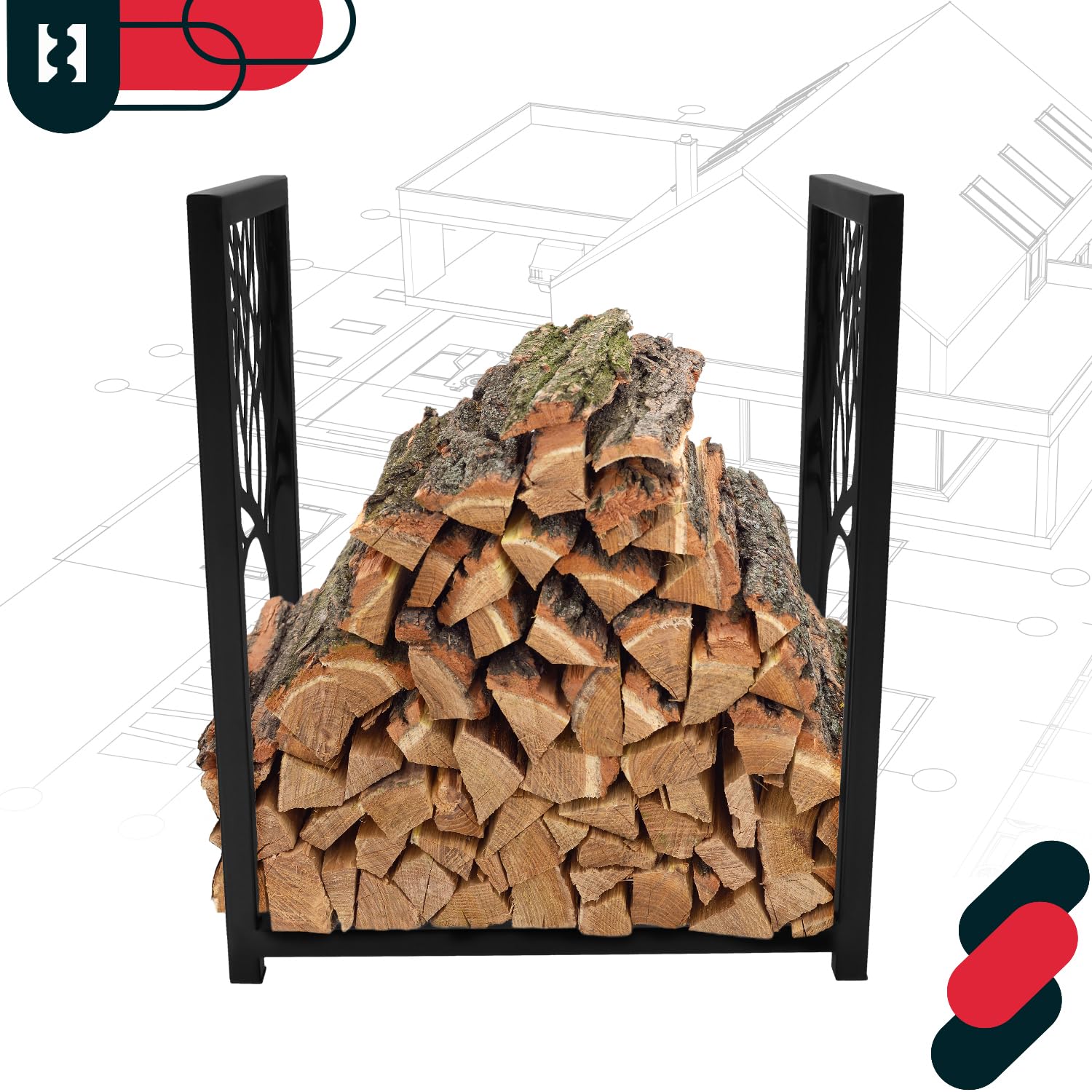 KOTARBAU® Leñero Interior - Cesta Leña Chimenea - Acero Revestido - 50 x 30 x 60 cm - Soporte para Leña - Moderno - Decorativo - Almacenamiento - Robusto - Negro