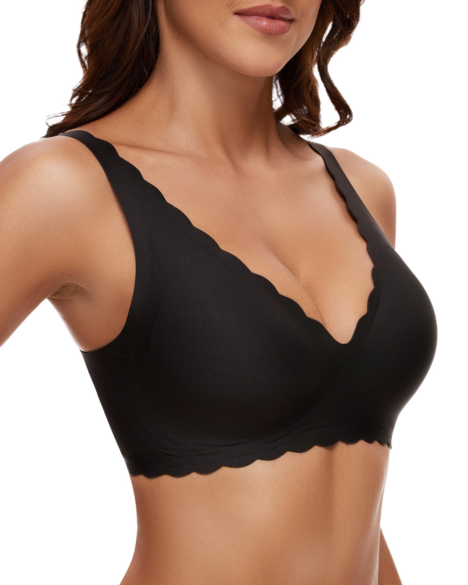Deep V Petal Bras for Women No Underwire Soft Wireless Bras Comfort Seamless Bralettes with Extender
