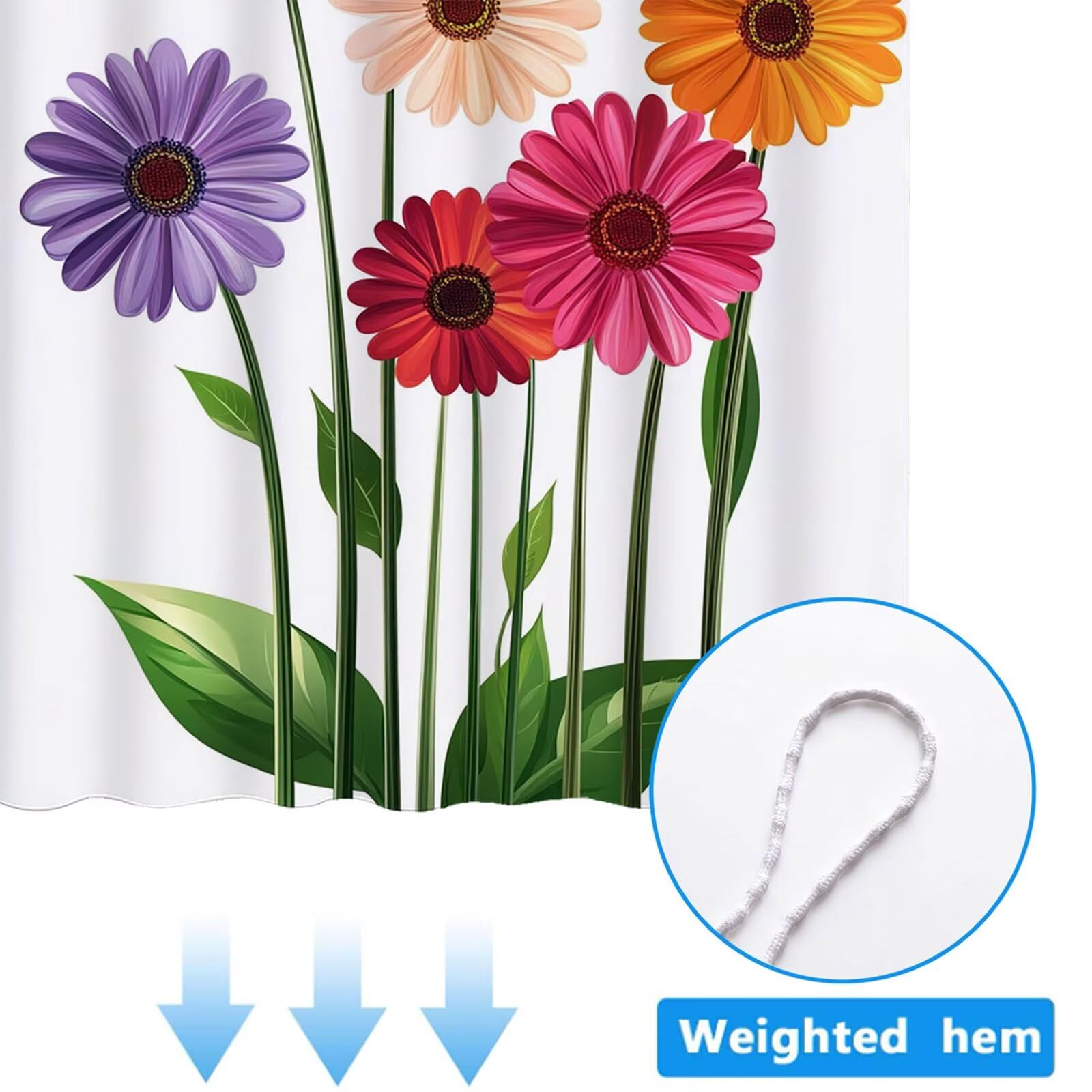 Cortina de Ducha Blanco Cortina Ducha, Antimoho, Tela Impermeable Poliéster, Shower Curtain 200x220 cm con 12 Ganchos y Dobladillo Ponderado, Shower Curtain Lavable para Baño o Bañera, Flor 3Y#167
