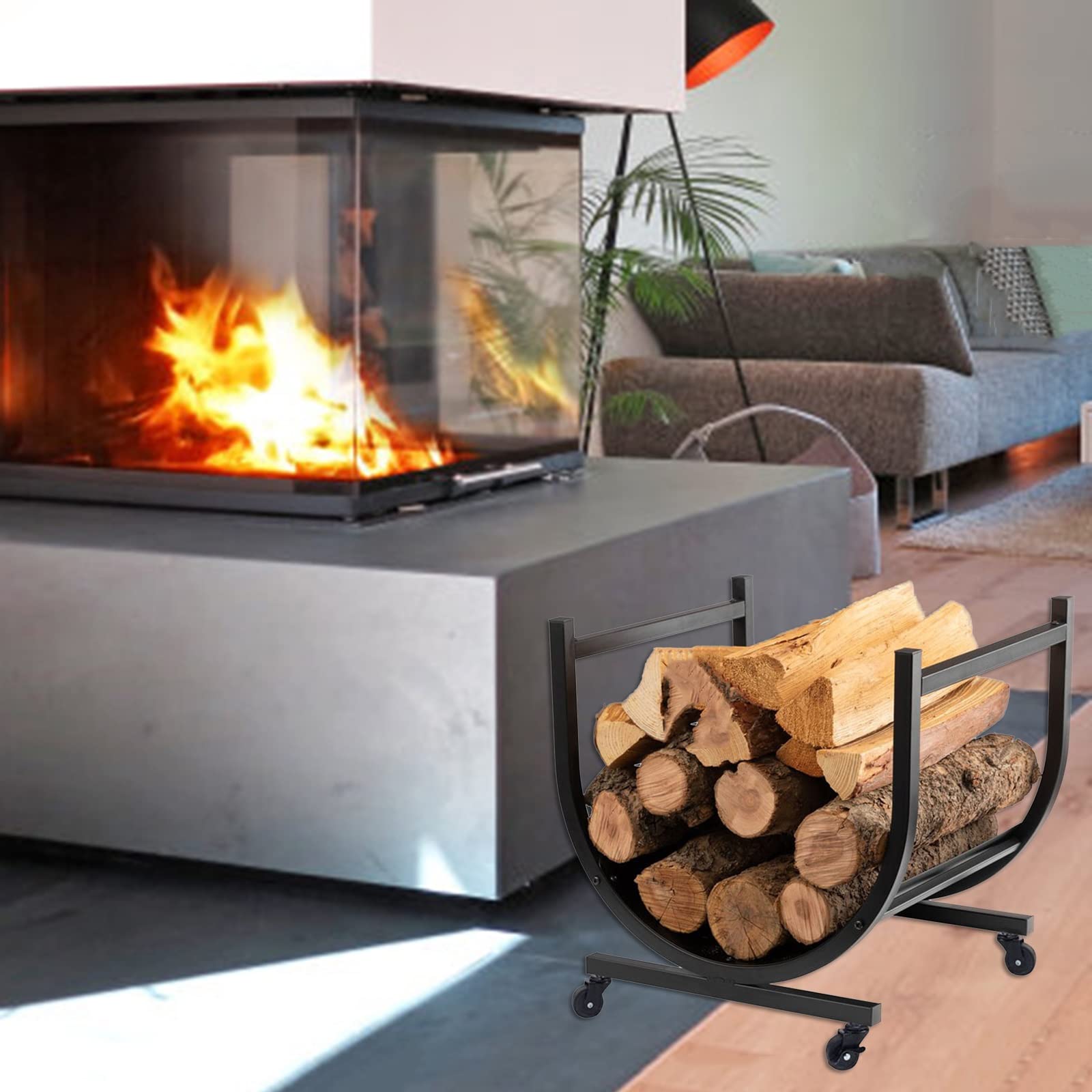 YXX Wood Rack for Firewood Indoor on Wheels, 18 Inch Half Round Curved Fire  Log Holder Outdoor, Farmhouse Lumber Carriers for Porch, Deck u0026 Garden,  Black : Amazon.co.uk: Garden